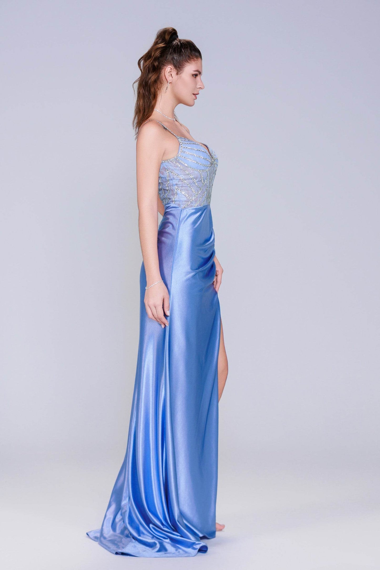 Sheath-Column Sweep-Brush Train Stretch Satin Prom Dress CS1042 - COCOMELODY