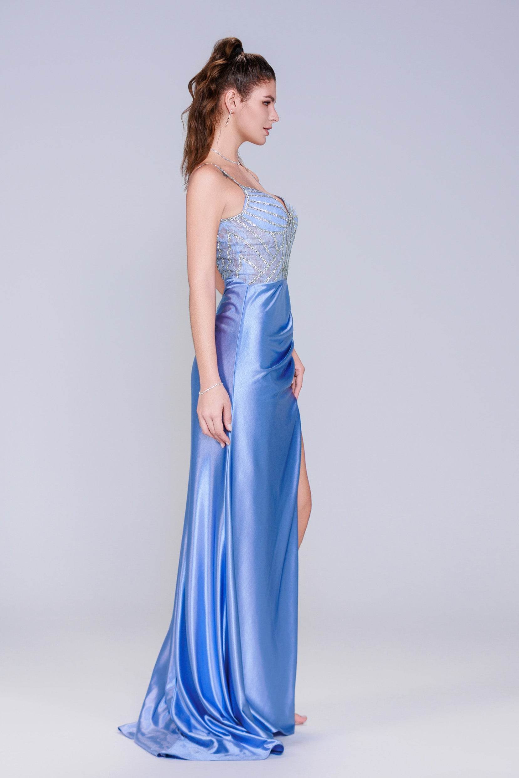 Sheath-Column Sweep-Brush Train Stretch Satin Prom Dress CS1042 - COCOMELODY