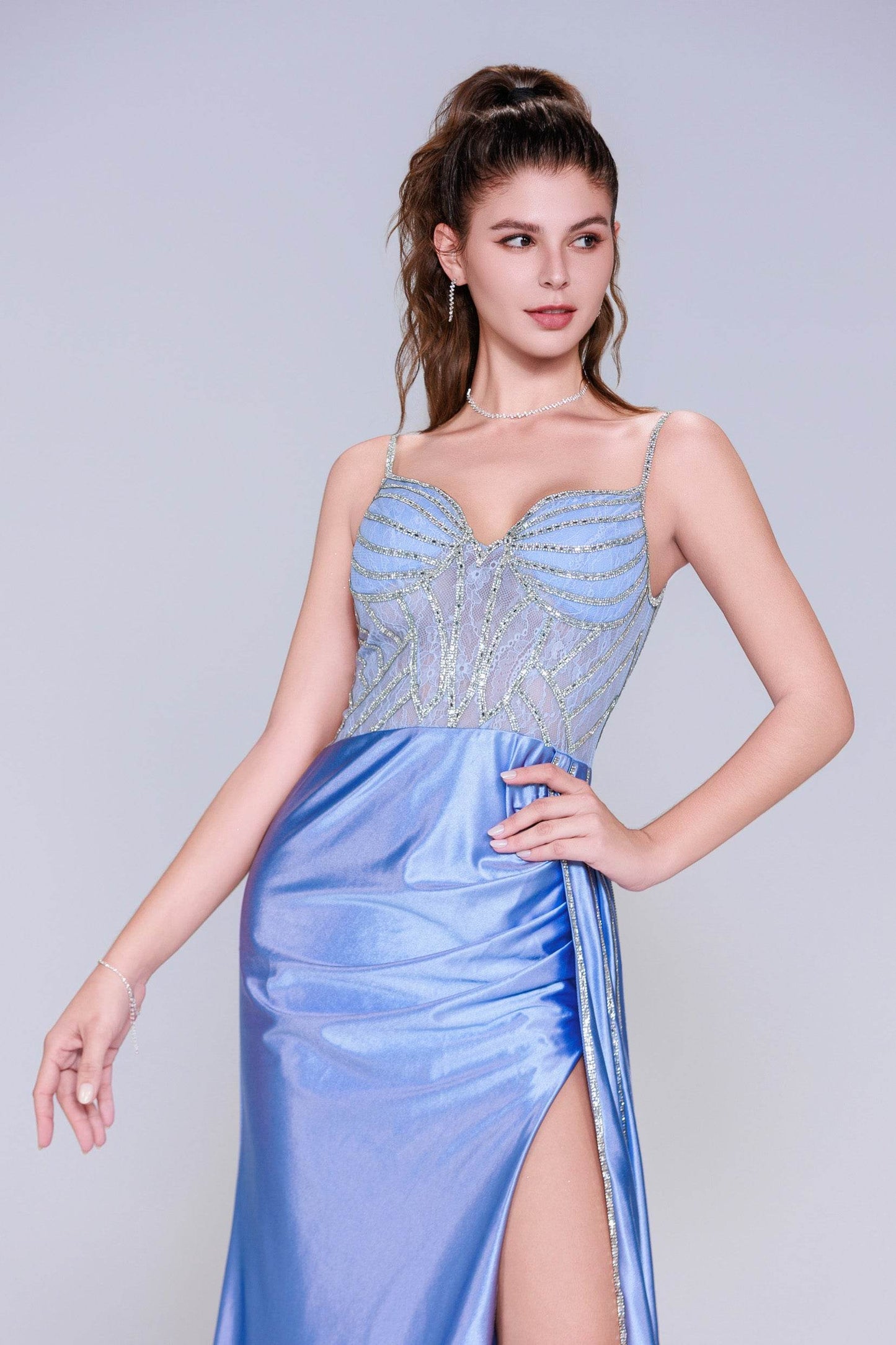 Sheath-Column Sweep-Brush Train Stretch Satin Prom Dress CS1042 - COCOMELODY