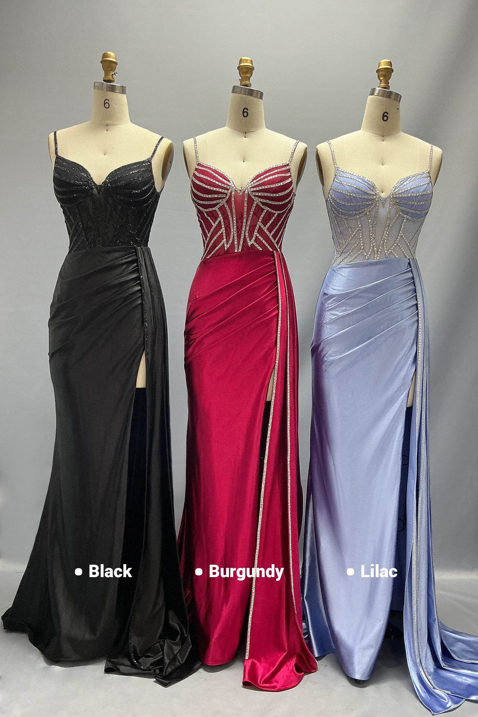 Sheath-Column Sweep-Brush Train Stretch Satin Prom Dress CS1042 - COCOMELODY