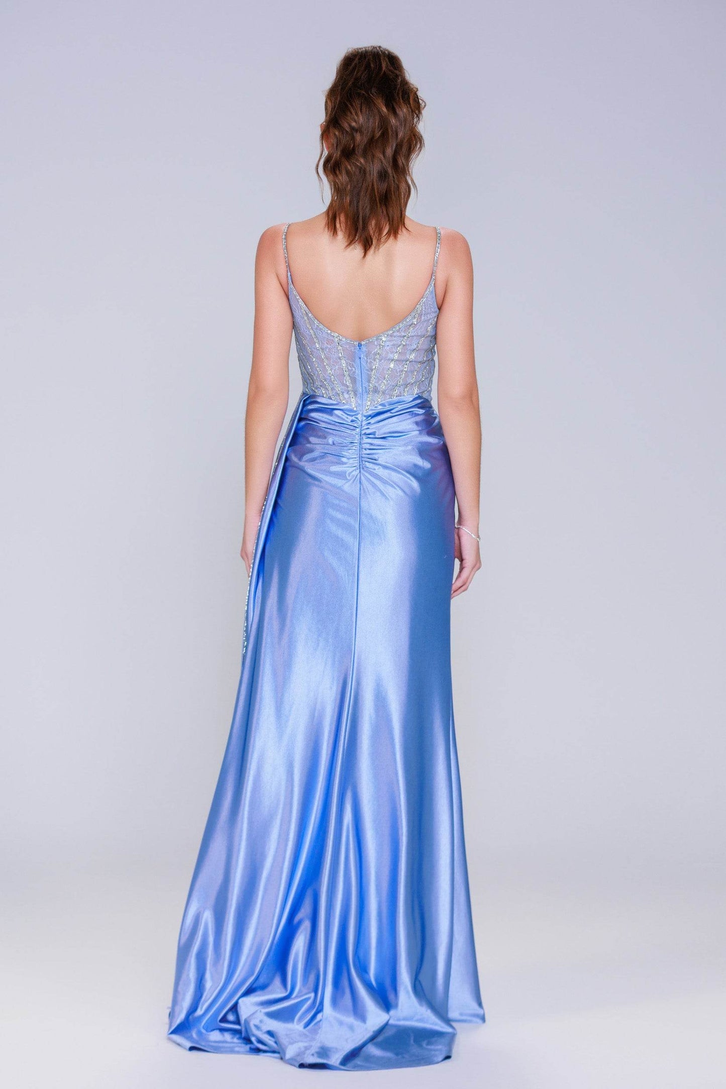 Sheath-Column Sweep-Brush Train Stretch Satin Prom Dress CS1042 - COCOMELODY