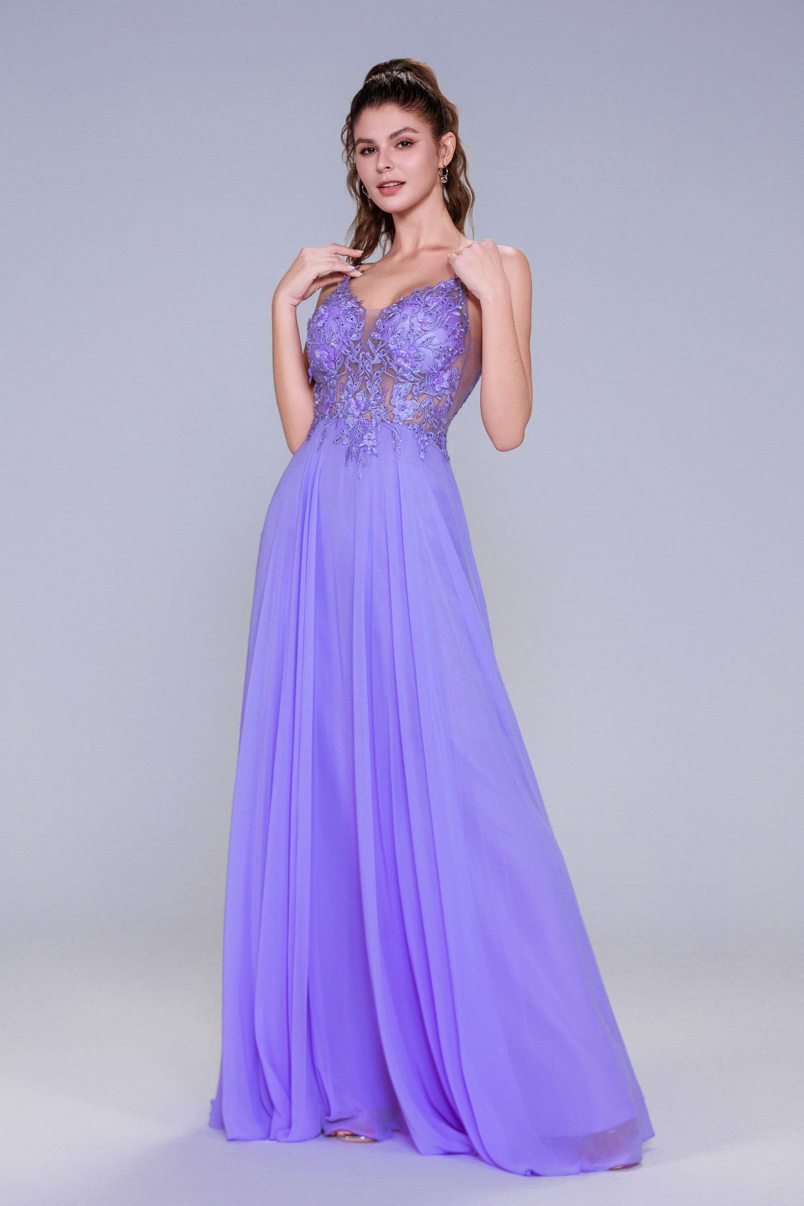A-Line Maxi Chiffon Purple Prom Dresses COCOMELODY CS1043 A-Line Maxi Chiffon Purple Prom Dresses COCOMELODY CS1043
