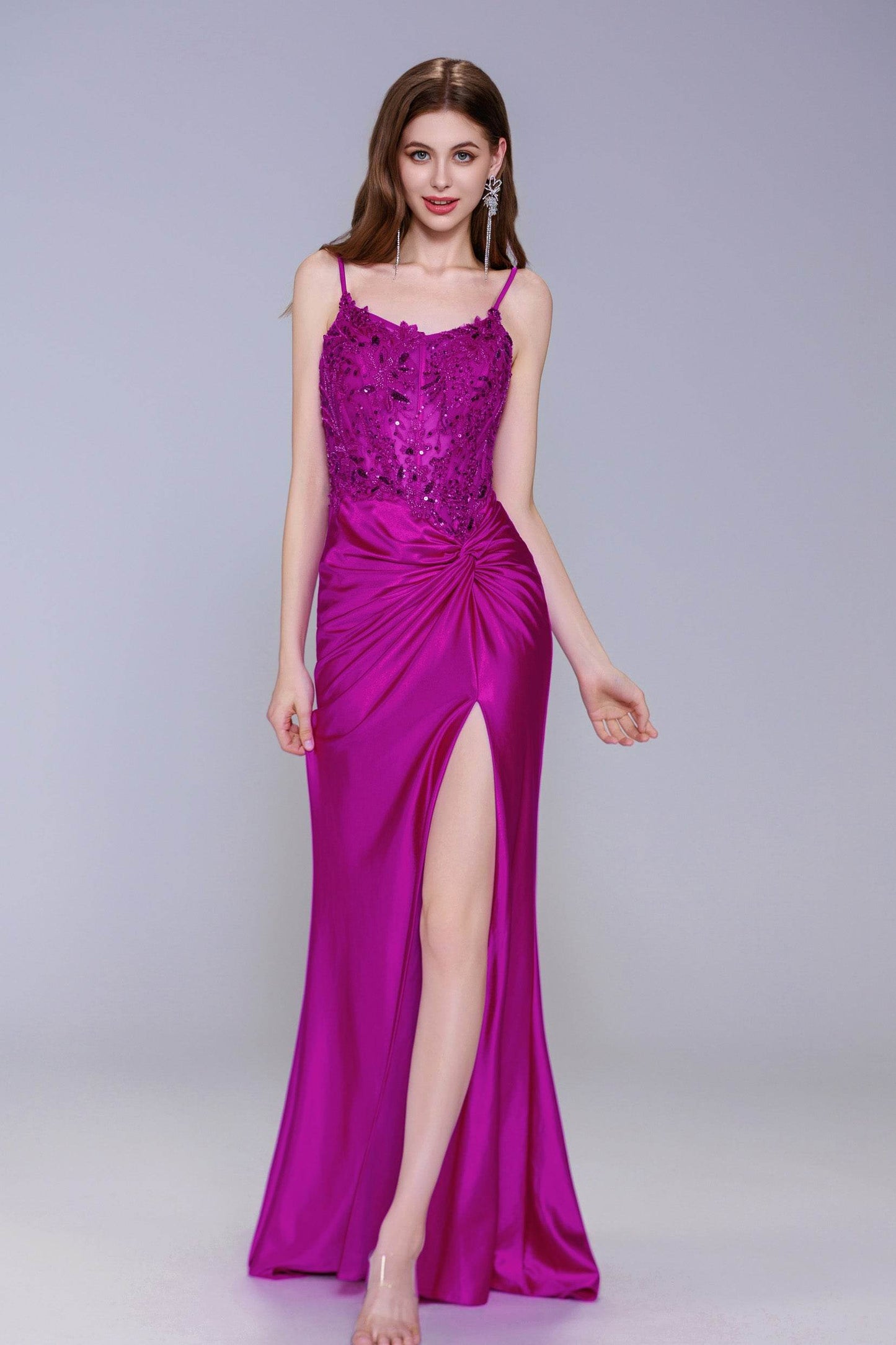 Sheath-Column Sweep-Brush Train Stretch Satin Prom Dress CS1051 - COCOMELODY