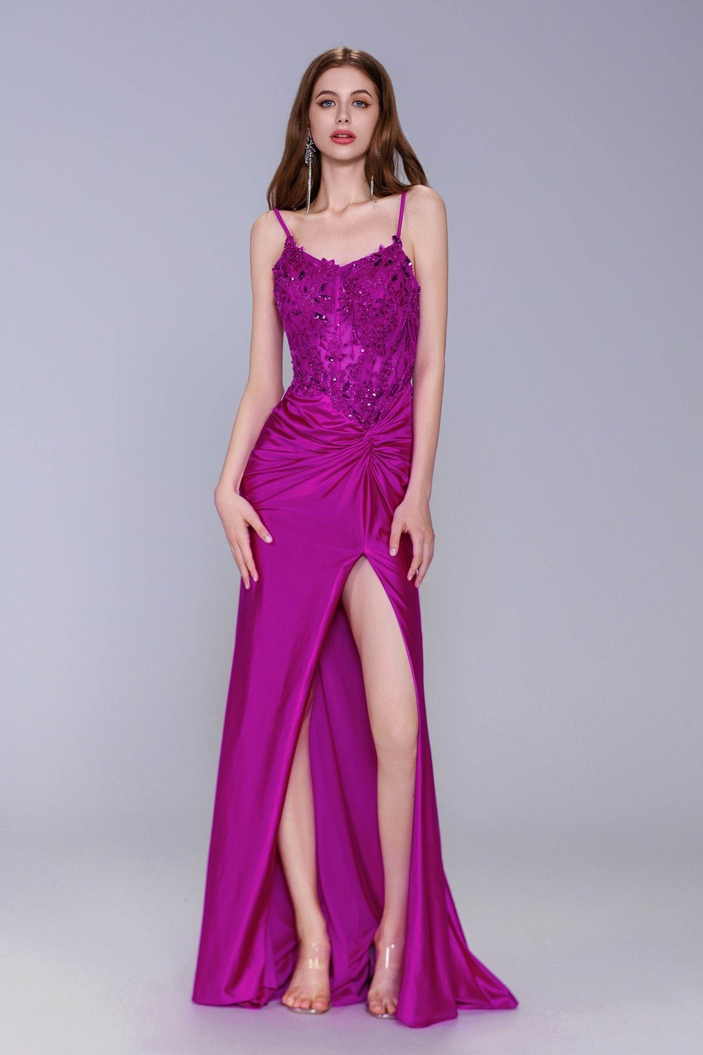 Sheath-Column Sweep-Brush Train Stretch Satin Prom Dress CS1051 - COCOMELODY
