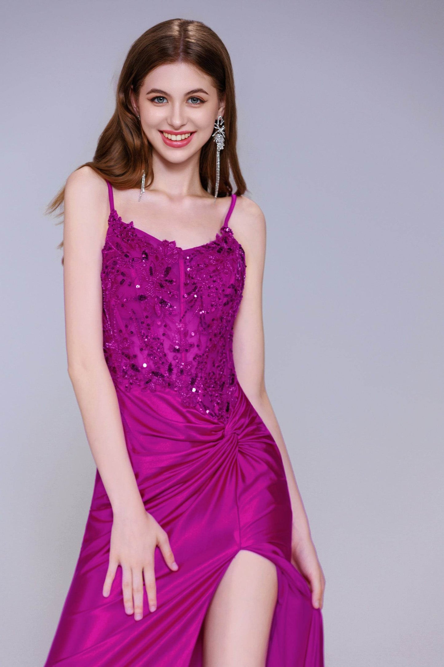 Sheath-Column Sweep-Brush Train Stretch Satin Prom Dress CS1051 - COCOMELODY