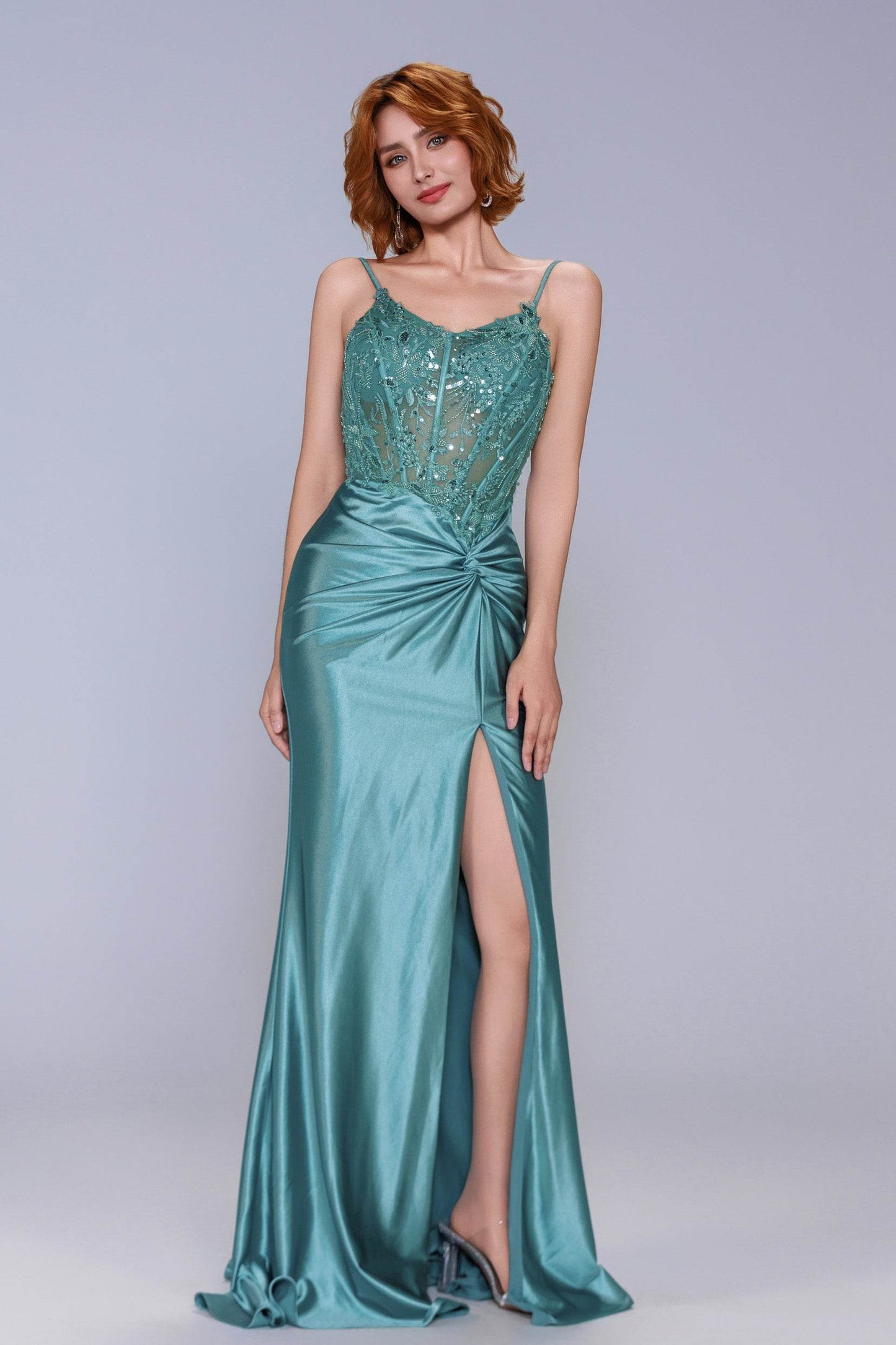 Sheath-Column Sweep-Brush Train Stretch Satin Prom Dress CS1051 - COCOMELODY