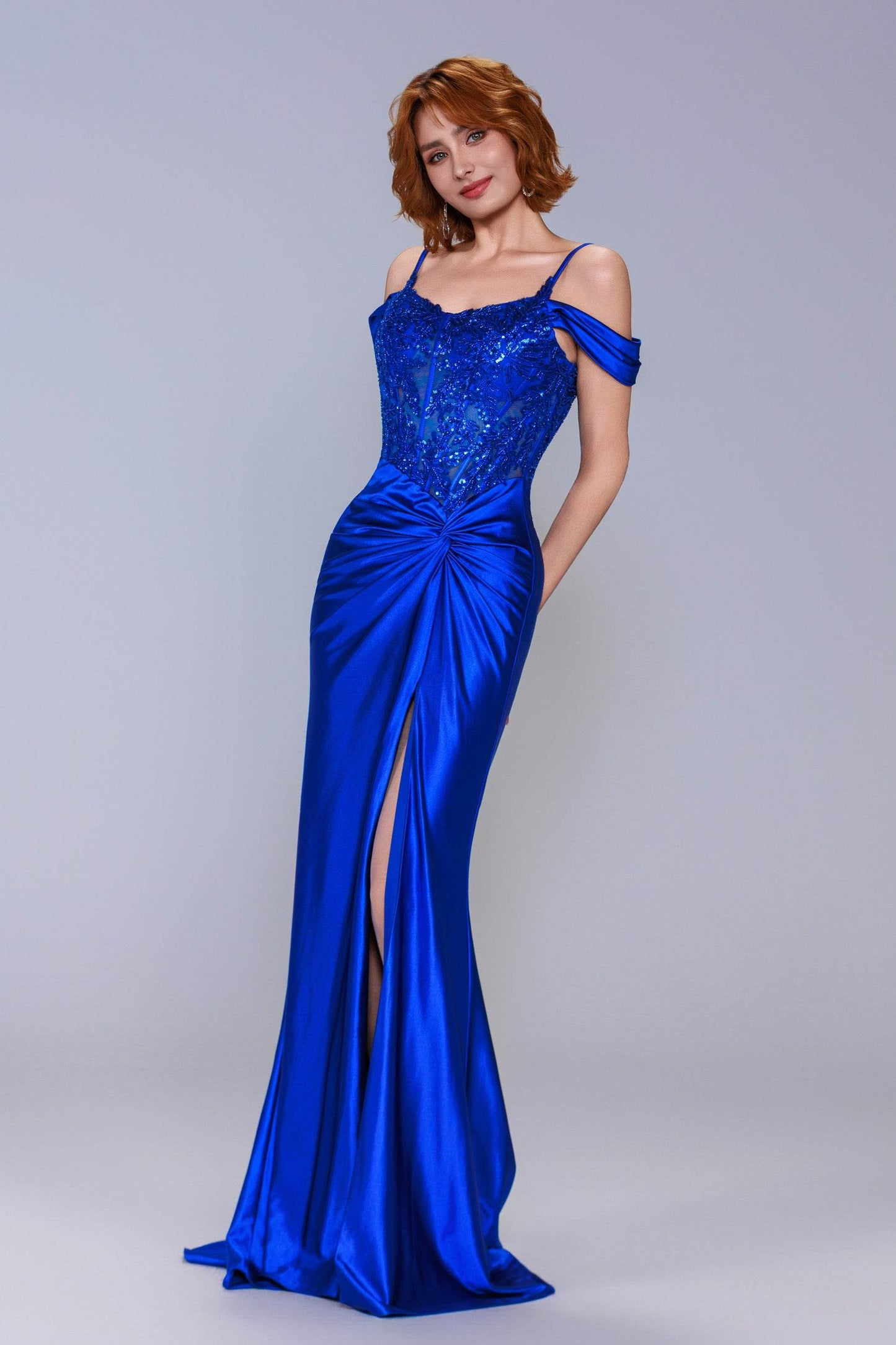 Sheath-Column Sweep-Brush Train Stretch Satin Prom Dress CS1053 - COCOMELODY
