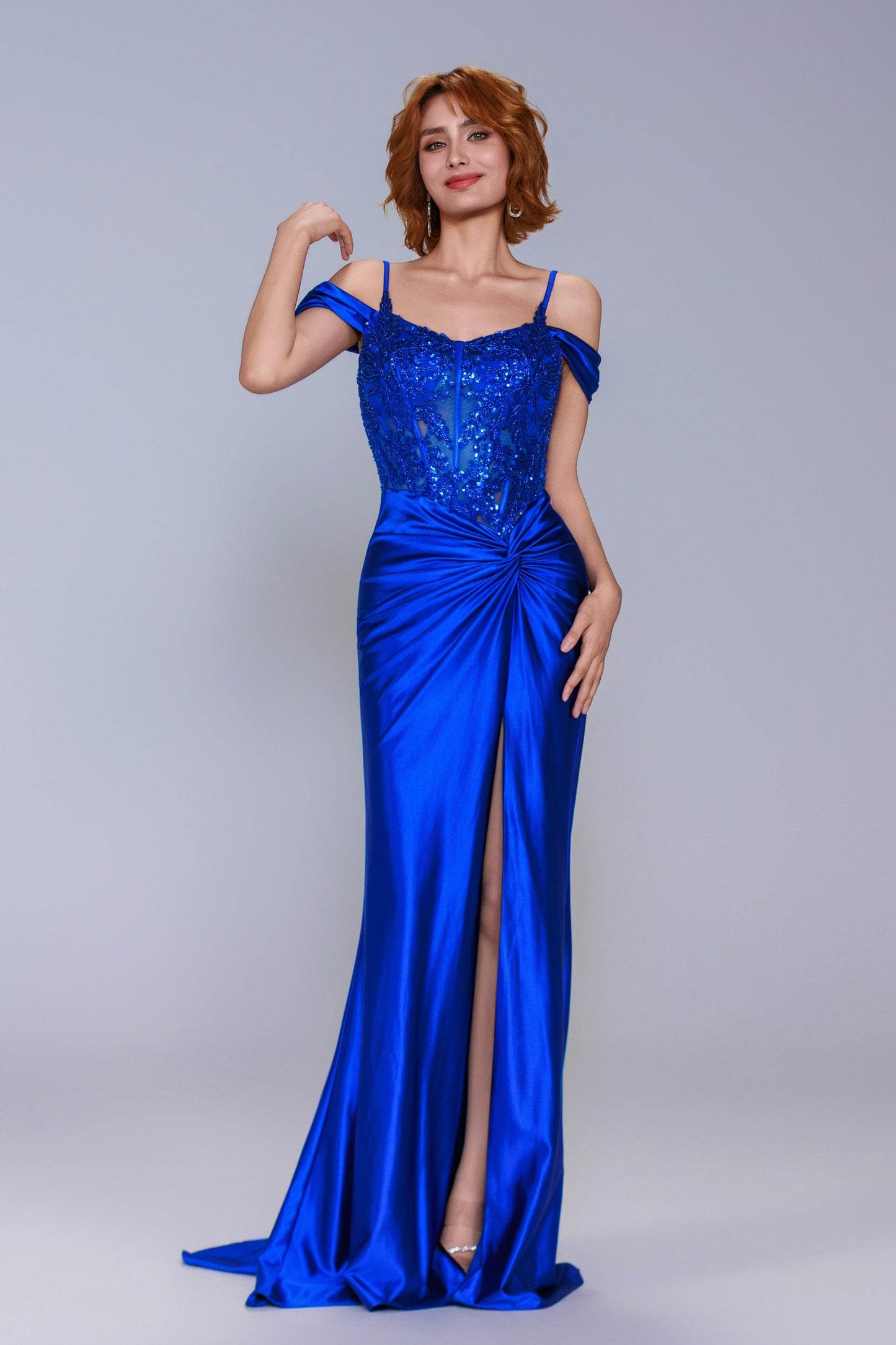 Sheath-Column Sweep-Brush Train Stretch Satin Prom Dress CS1053 - COCOMELODY