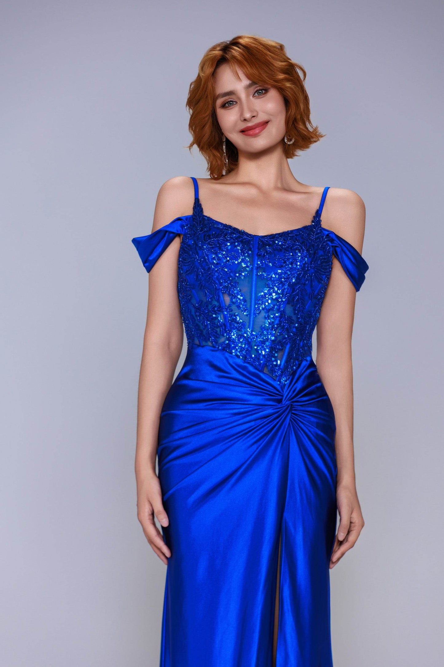 Sheath-Column Sweep-Brush Train Stretch Satin Prom Dress CS1053 - COCOMELODY