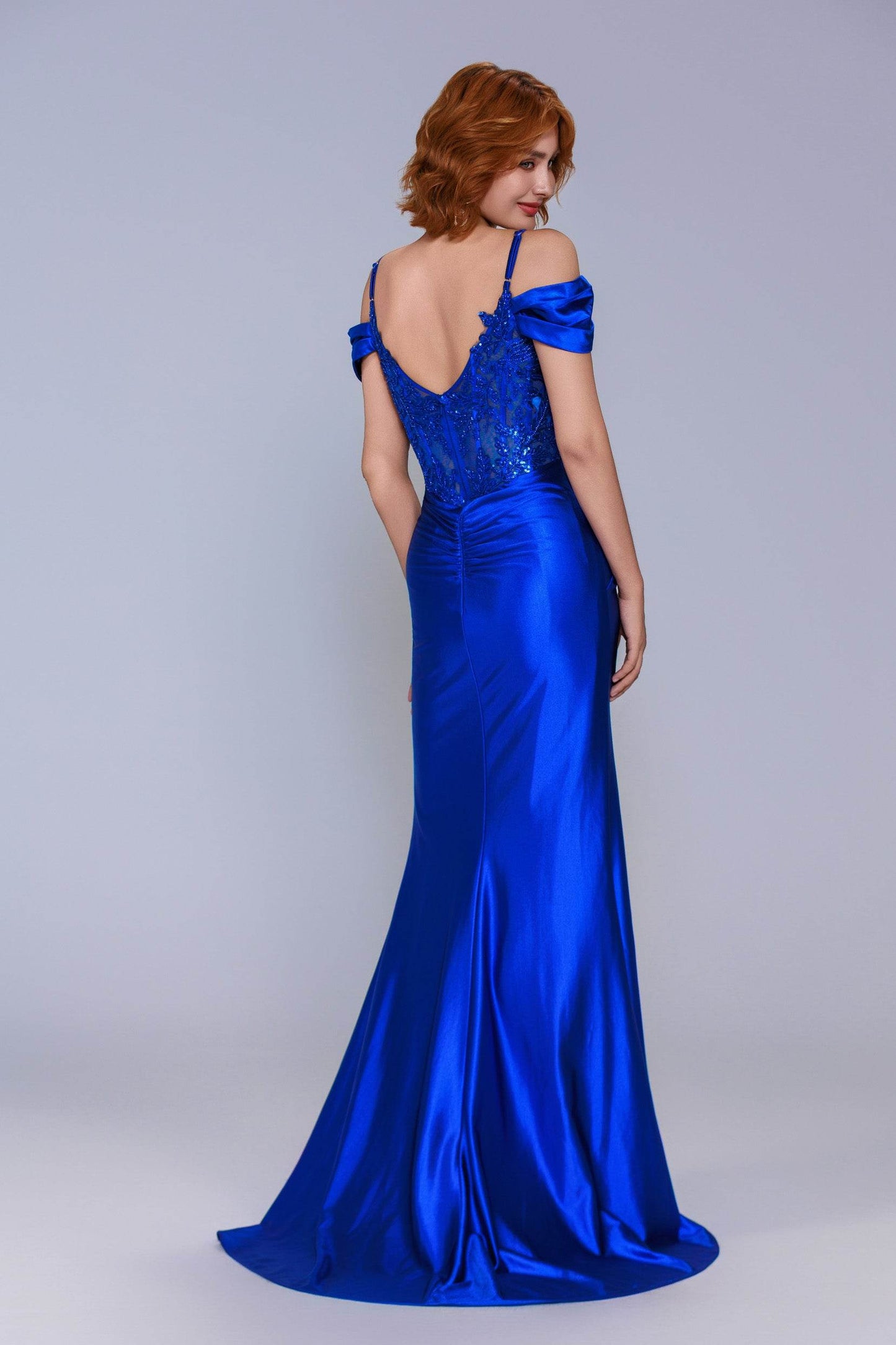 Sheath-Column Sweep-Brush Train Stretch Satin Prom Dress CS1053 - COCOMELODY