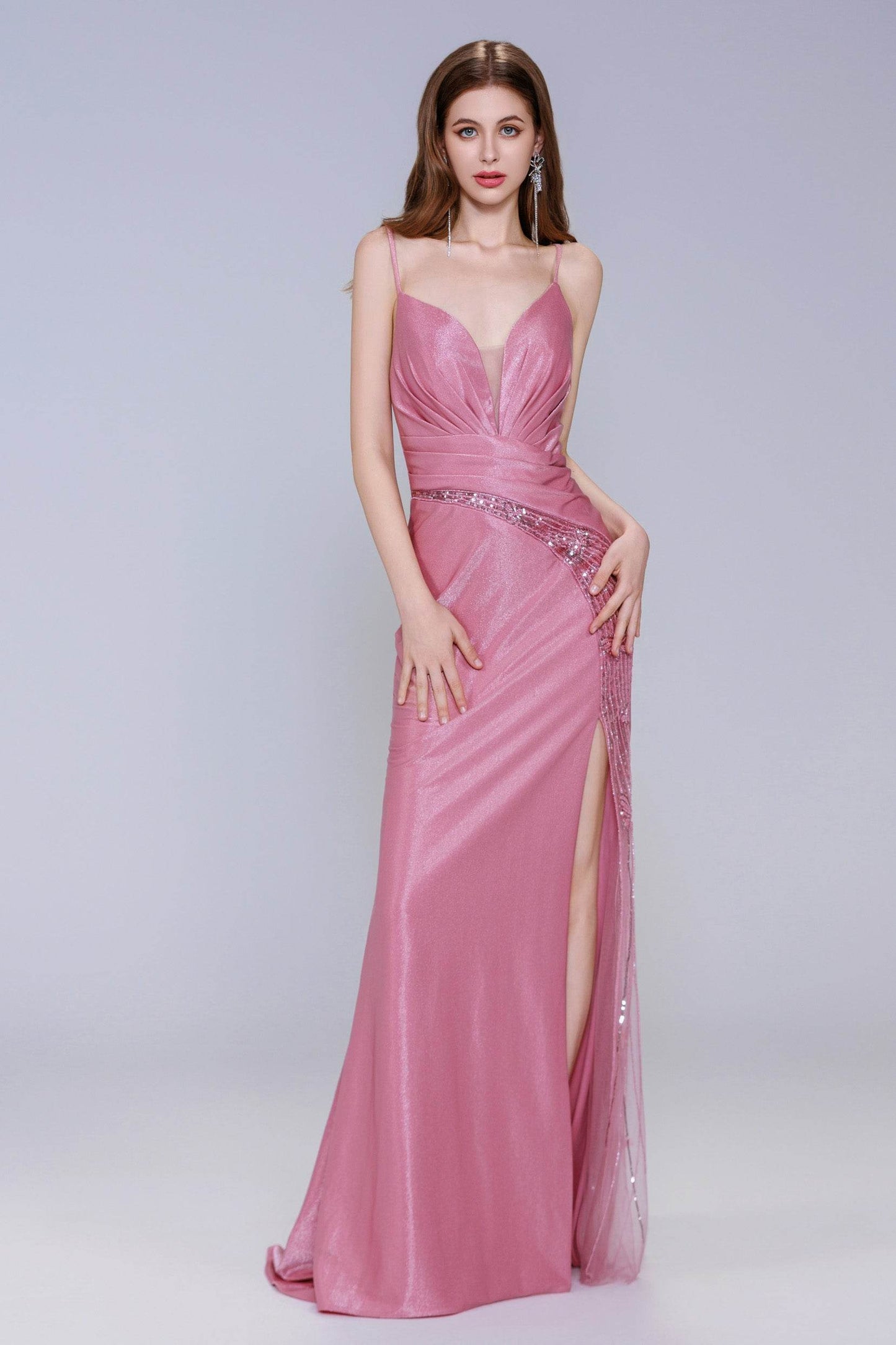 Sheath-Column Sweep-Brush Train Stretch Satin Prom Dress CS1054 - COCOMELODY