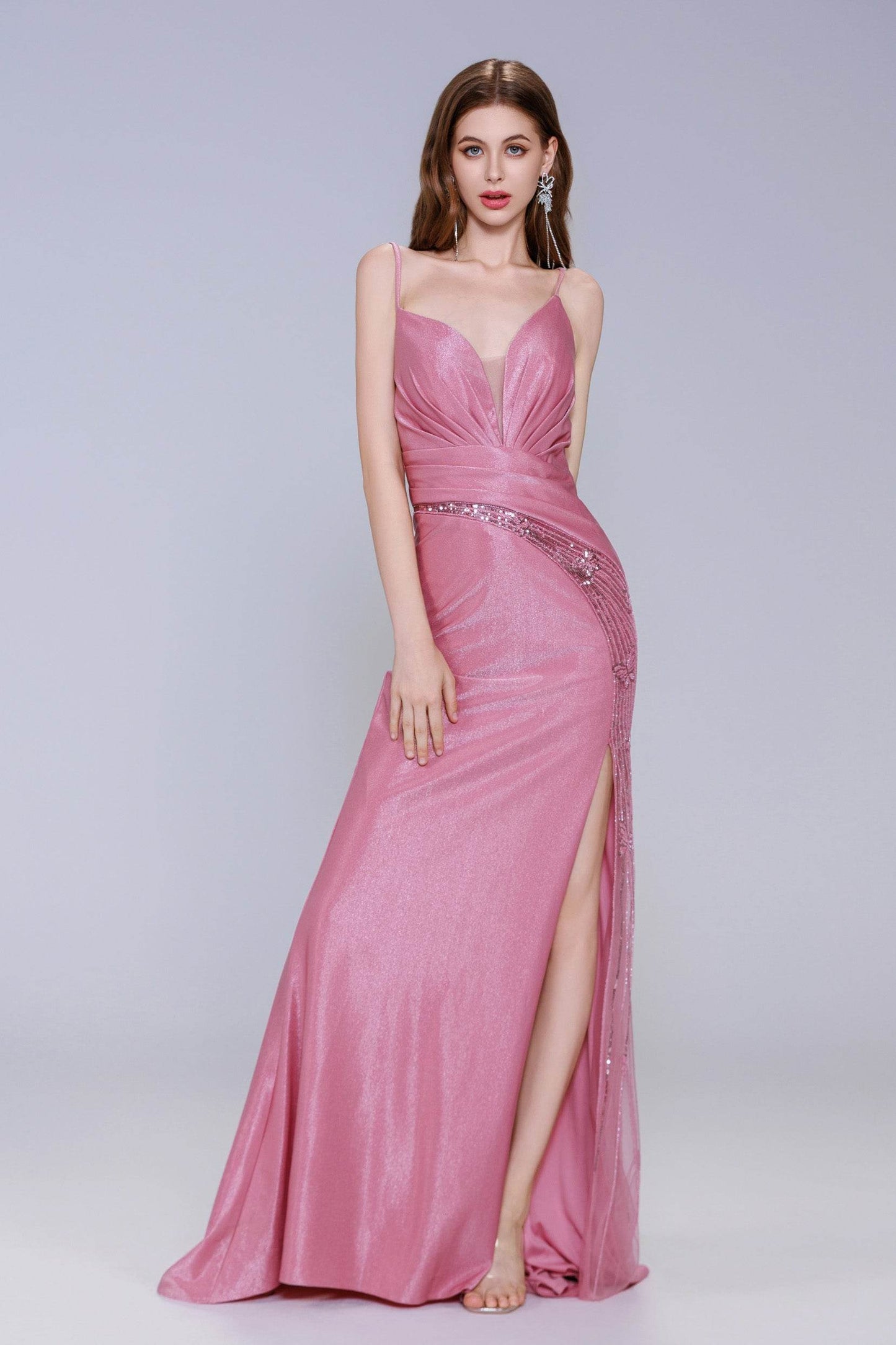 Sheath-Column Sweep-Brush Train Stretch Satin Prom Dress CS1054 - COCOMELODY