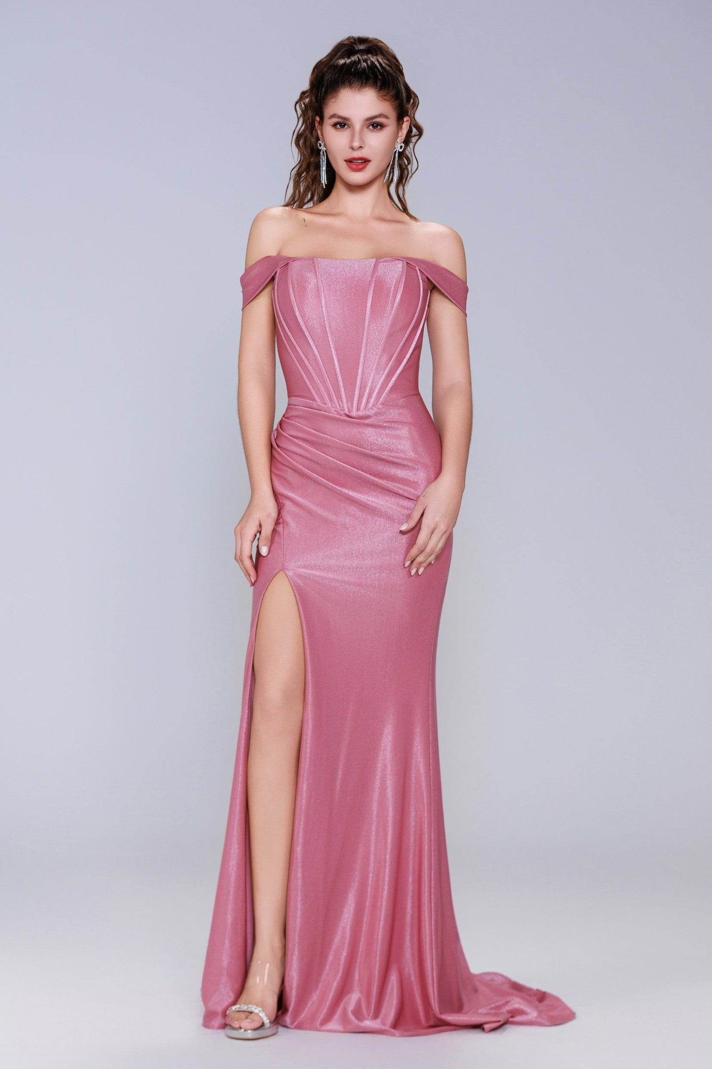 Sheath-Column Sweep-Brush Train Stretch Satin Prom Dress CS1055 - COCOMELODY
