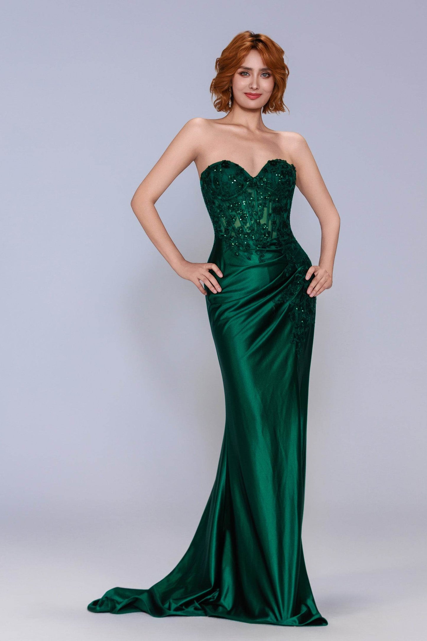 Sheath-Column Sweep-Brush Train Stretch Satin Prom Dress CS1056 - COCOMELODY