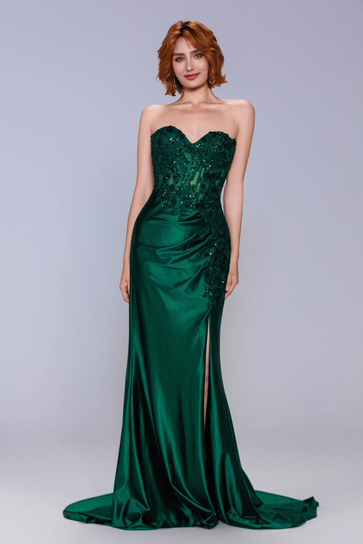 Sheath-Column Sweep-Brush Train Stretch Satin Prom Dress CS1056 - COCOMELODY
