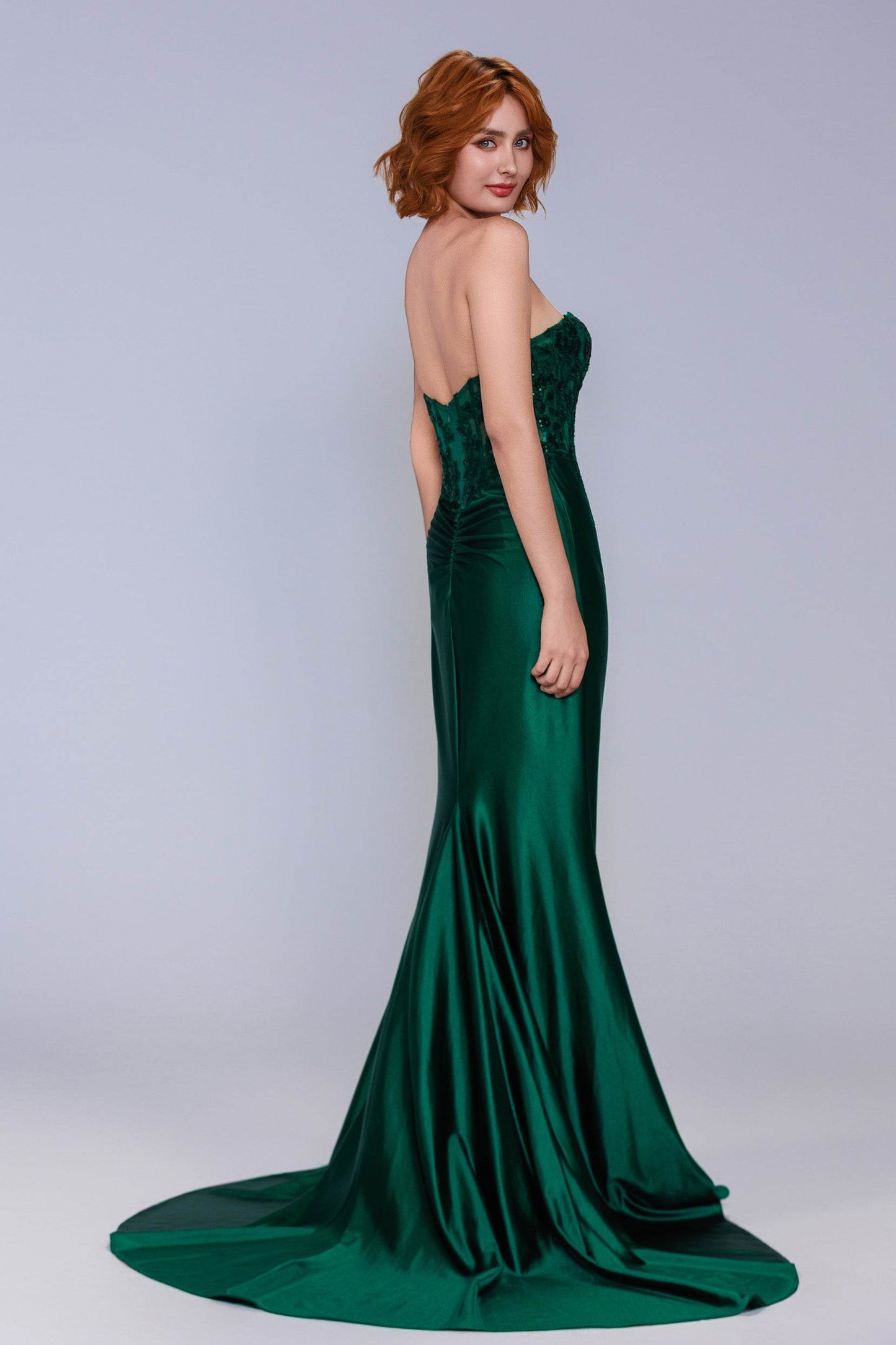 Sheath-Column Sweep-Brush Train Stretch Satin Prom Dress CS1056 - COCOMELODY