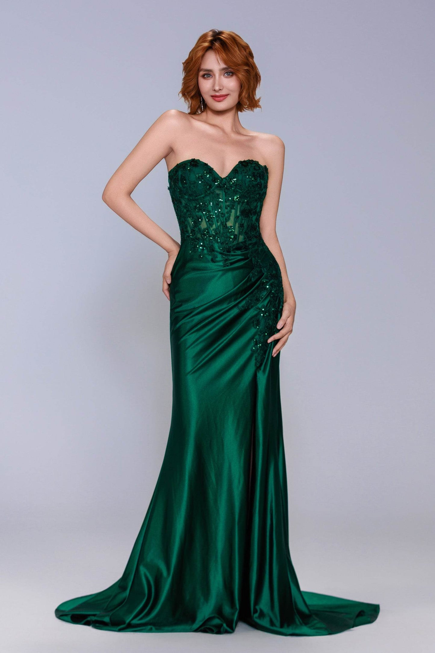 Sheath-Column Sweep-Brush Train Stretch Satin Prom Dress CS1056 - COCOMELODY