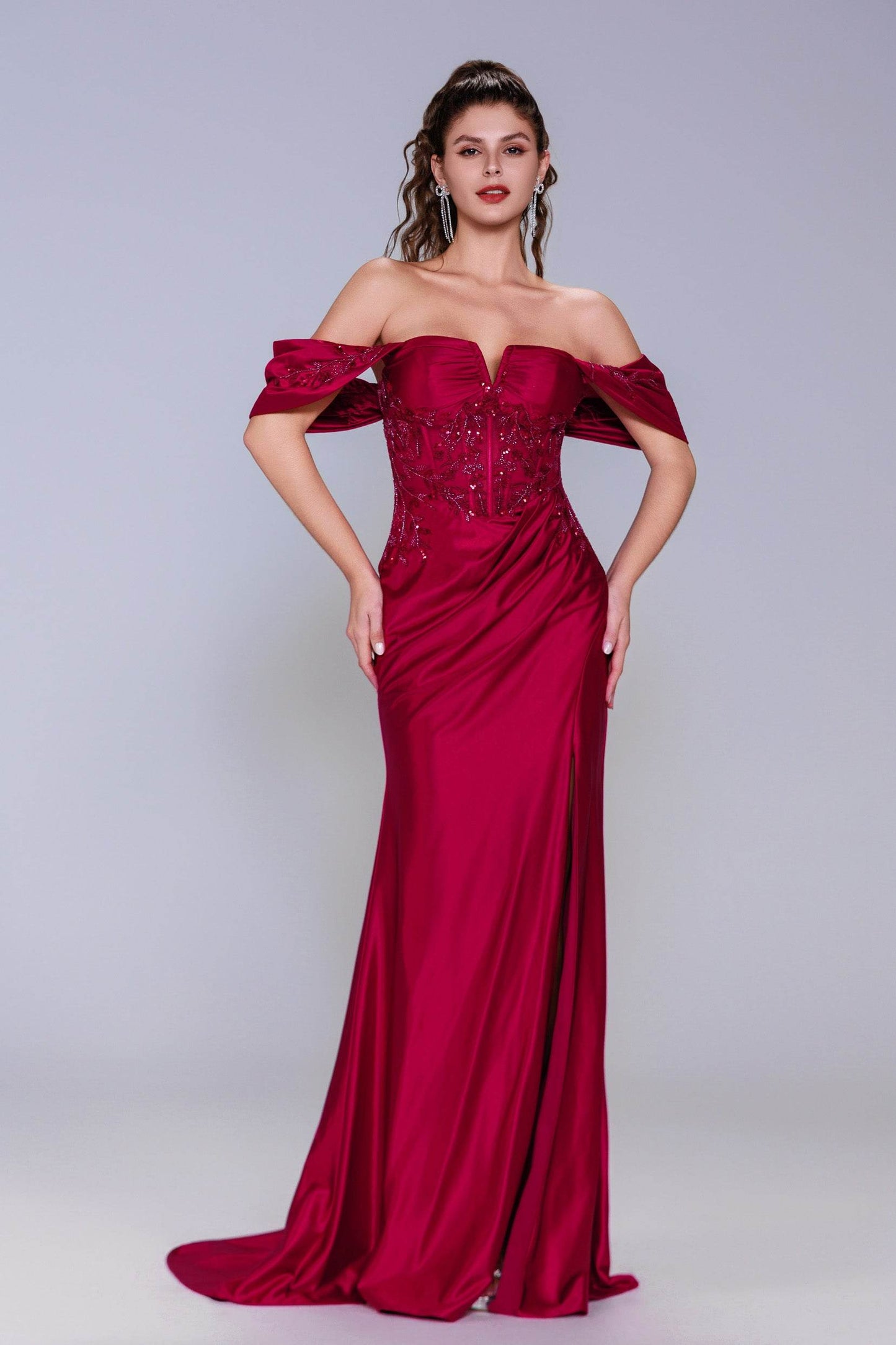 Sheath-Column Sweep-Brush Train Stretch Satin Prom Dress CS1058 - COCOMELODY