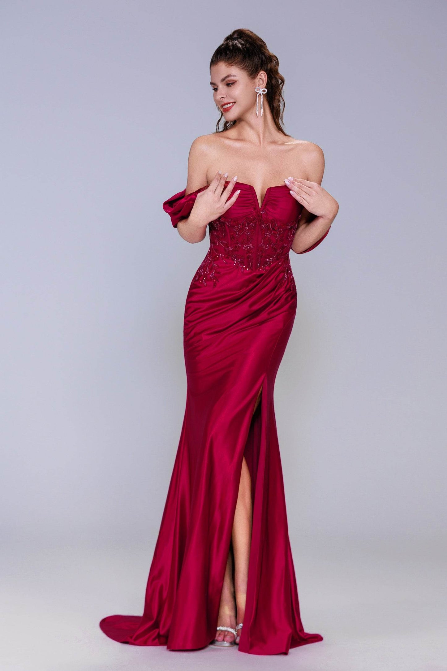 Sheath-Column Sweep-Brush Train Stretch Satin Prom Dress CS1058 - COCOMELODY