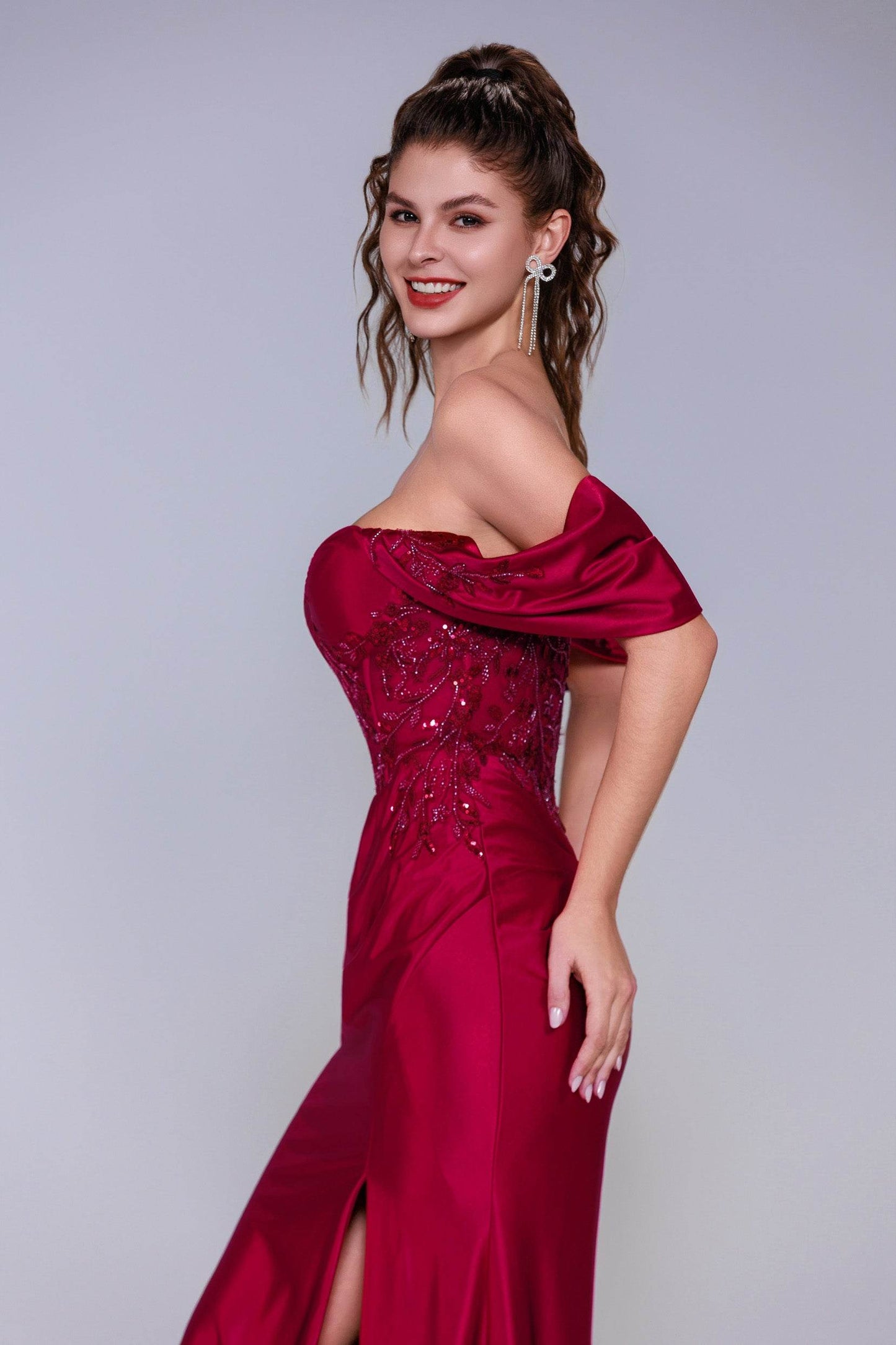 Sheath-Column Sweep-Brush Train Stretch Satin Prom Dress CS1058 - COCOMELODY