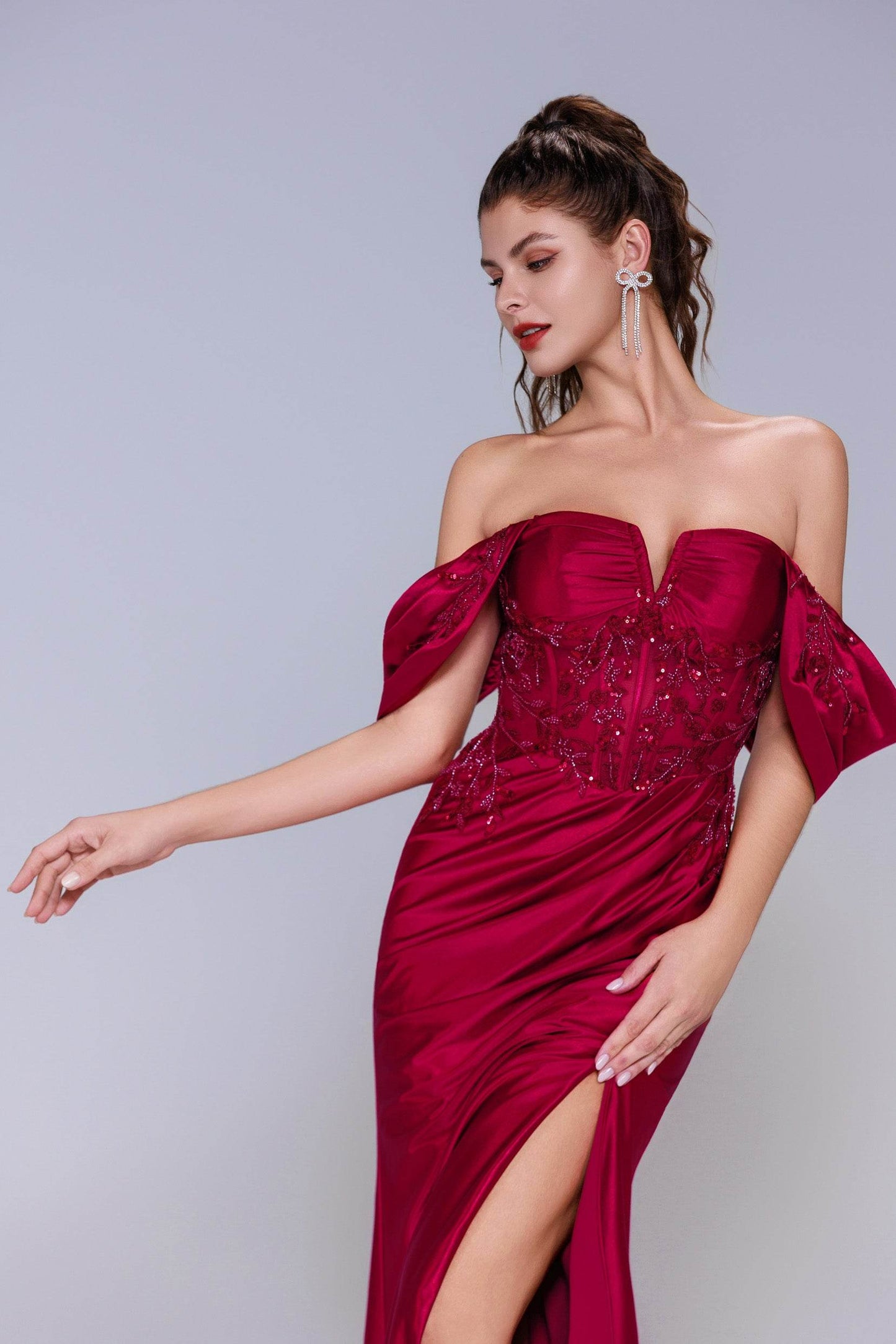 Sheath-Column Sweep-Brush Train Stretch Satin Prom Dress CS1058 - COCOMELODY