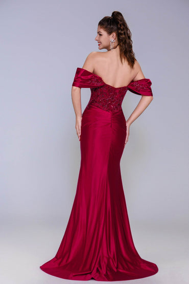 Sheath-Column Sweep-Brush Train Stretch Satin Prom Dress CS1058 - COCOMELODY