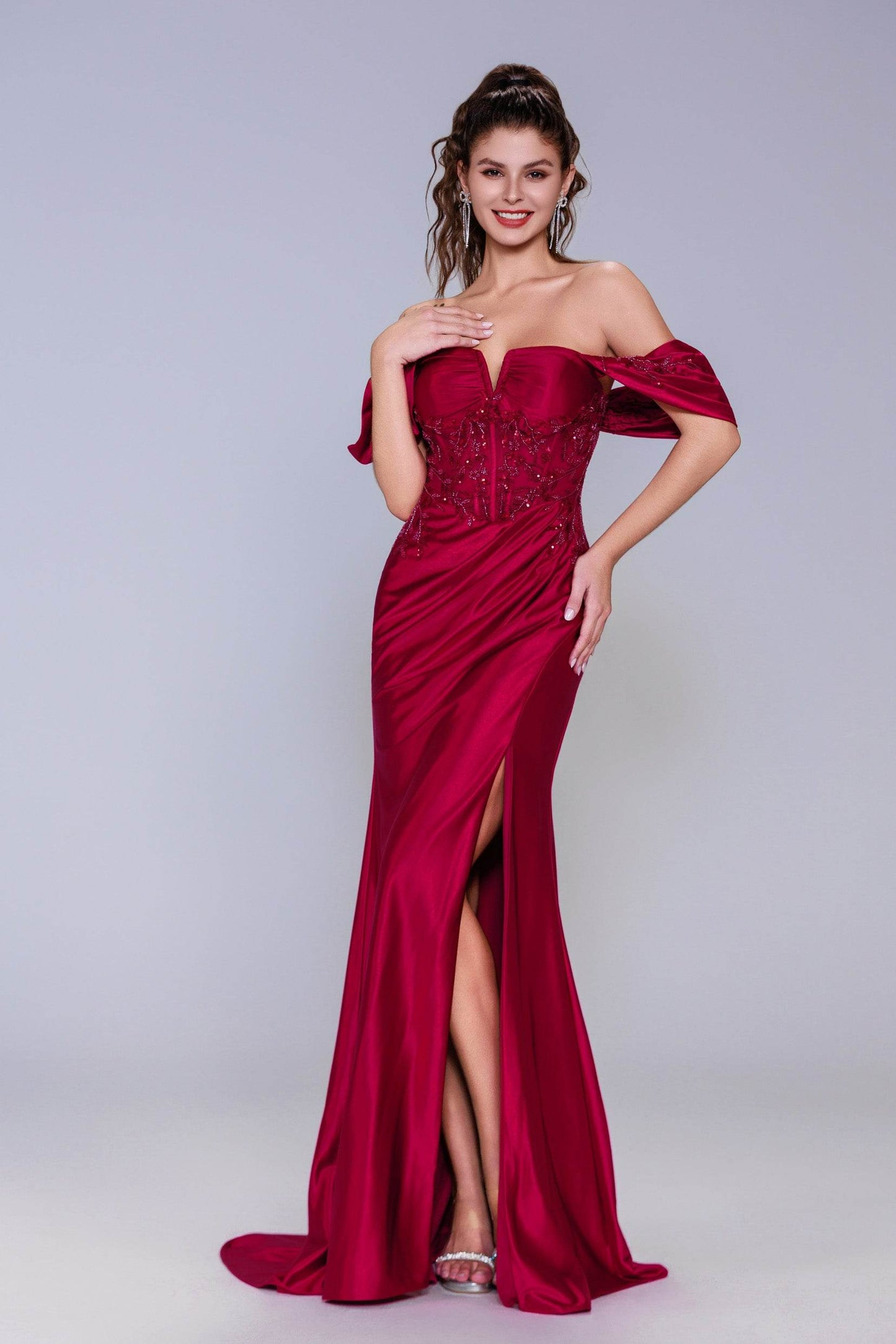 Sheath-Column Sweep-Brush Train Stretch Satin Prom Dress CS1058 - COCOMELODY