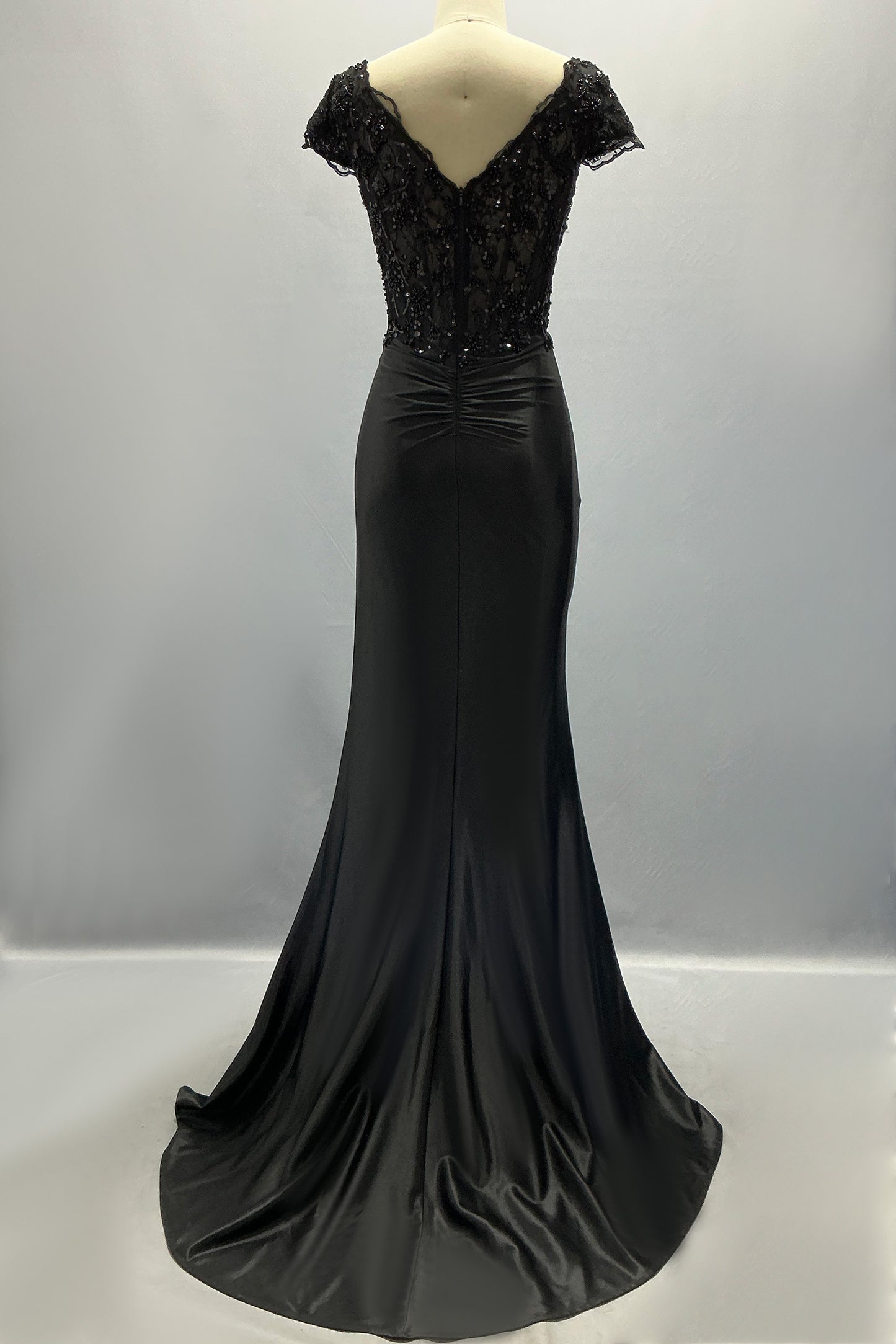 Sheath-Column Sweep-Brush Train Stretch Satin Prom Dress CS1059
