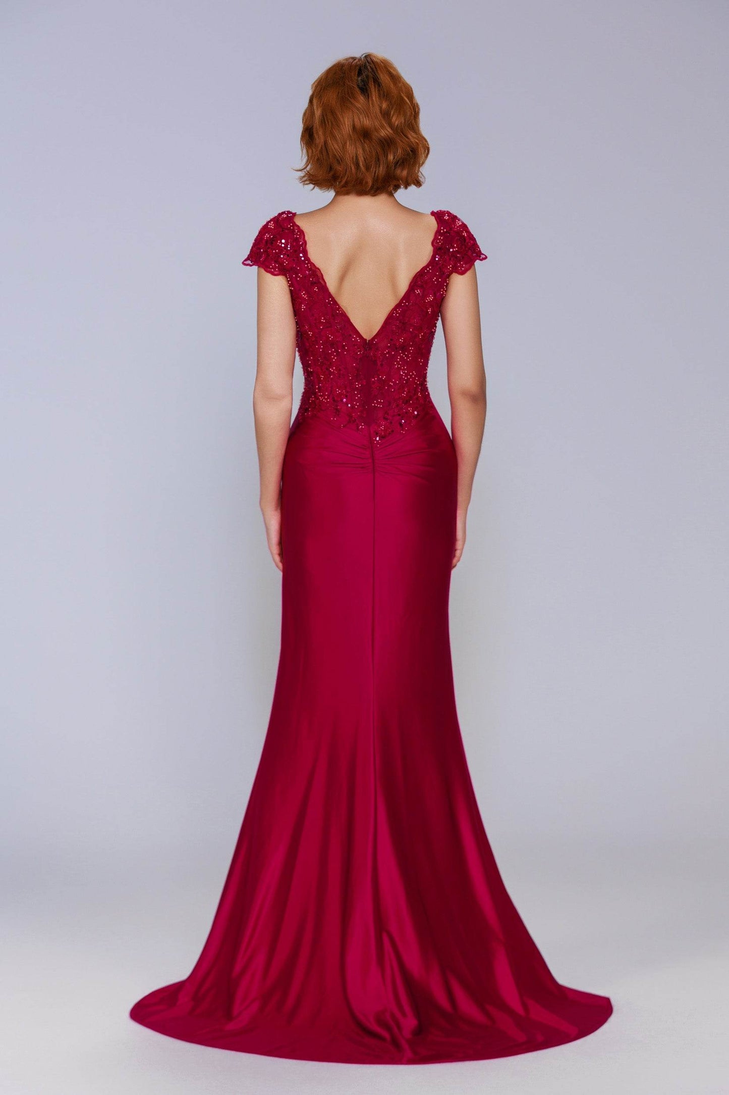 Sheath-Column Sweep-Brush Train Stretch Satin Prom Dress CS1059 - COCOMELODY