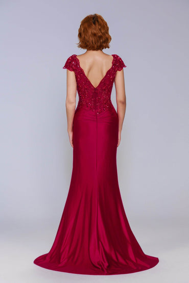 Sheath-Column Sweep-Brush Train Stretch Satin Prom Dress CS1059 - COCOMELODY