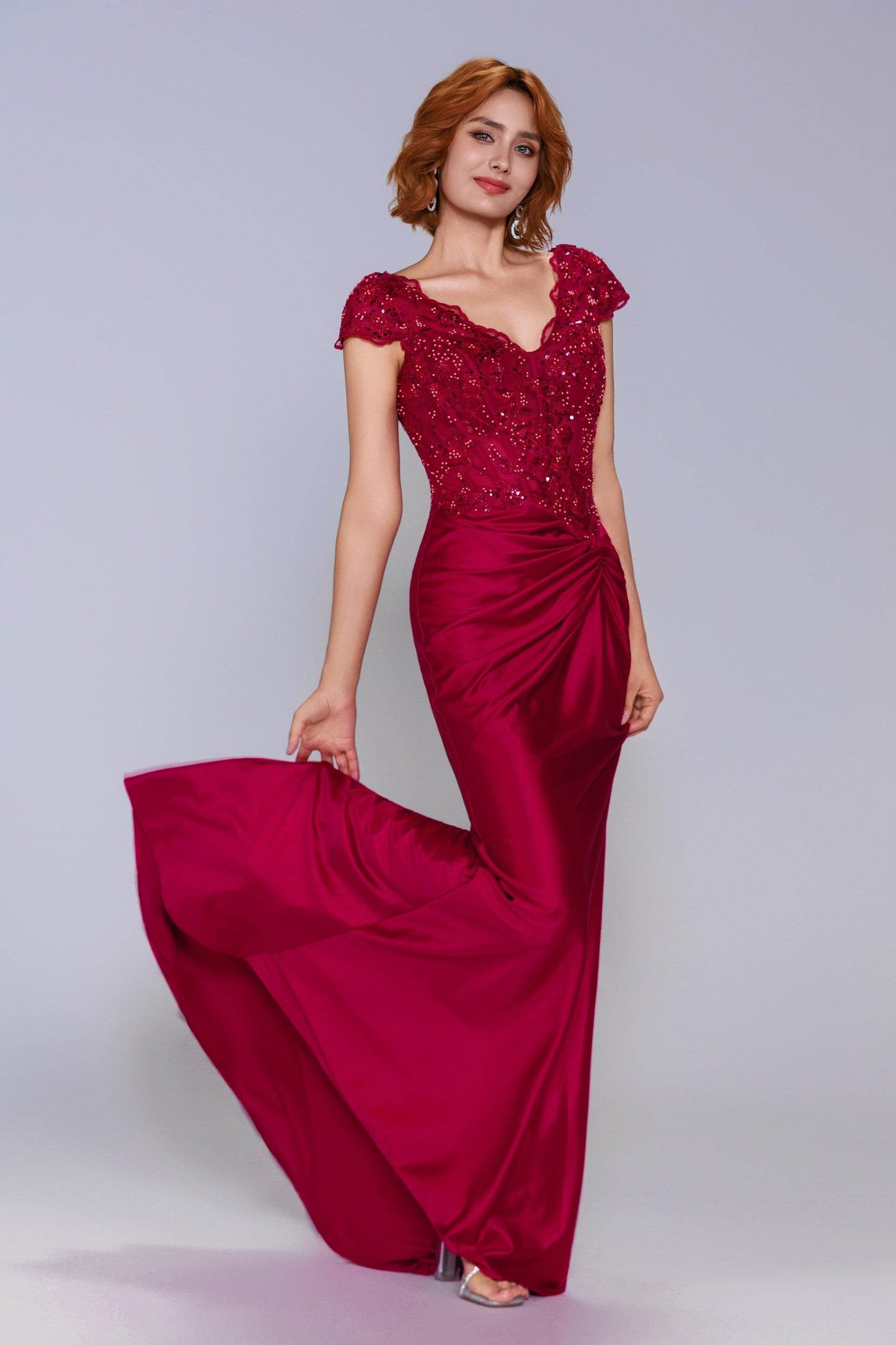 Sheath-Column Sweep-Brush Train Stretch Satin Prom Dress CS1059 - COCOMELODY