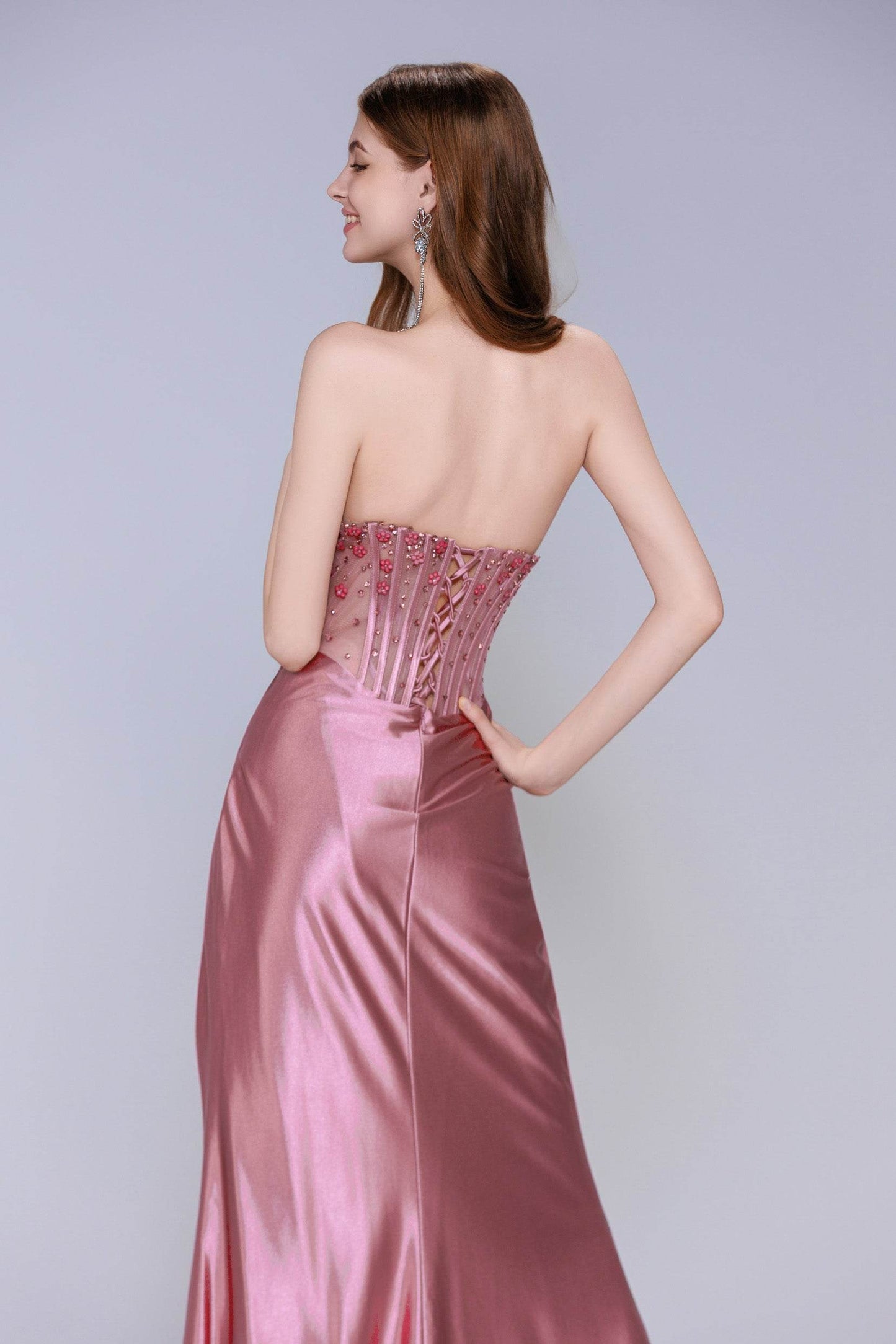 Sheath-Column Sweep-Brush Train Stretch Satin Prom Dress CS1063 - COCOMELODY