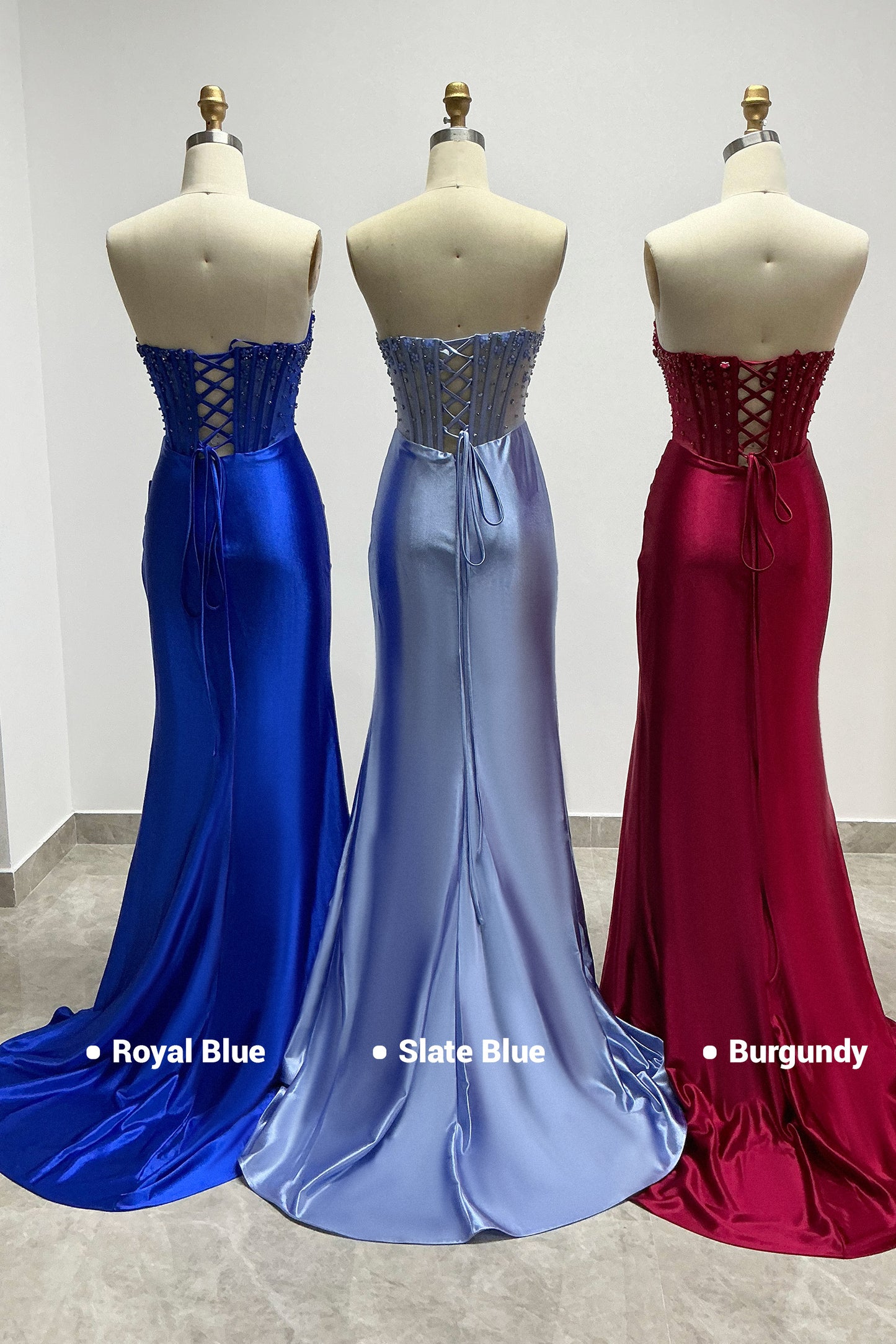 Sheath-Column Sweep-Brush Train Stretch Satin Prom Dress CS1063