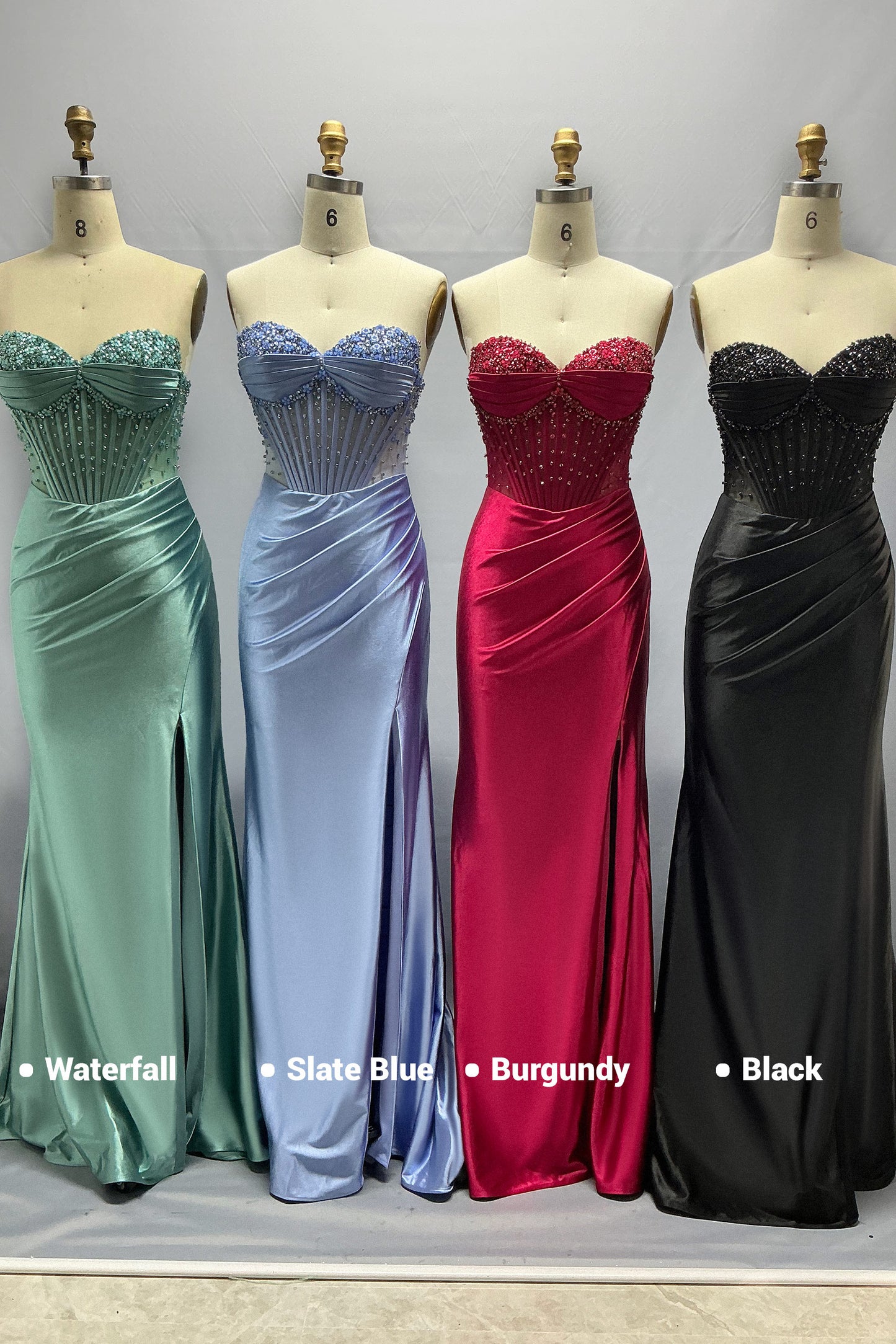 Sheath-Column Sweep-Brush Train Stretch Satin Prom Dress CS1063
