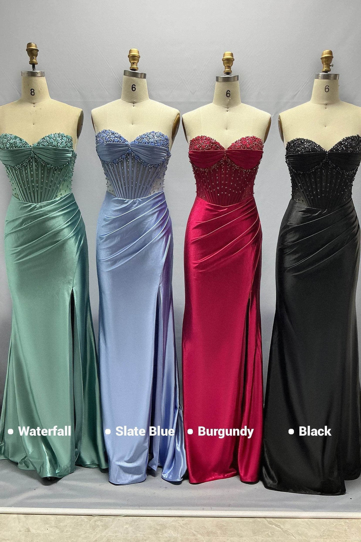 Sheath-Column Sweep-Brush Train Stretch Satin Prom Dress CS1063 - COCOMELODY