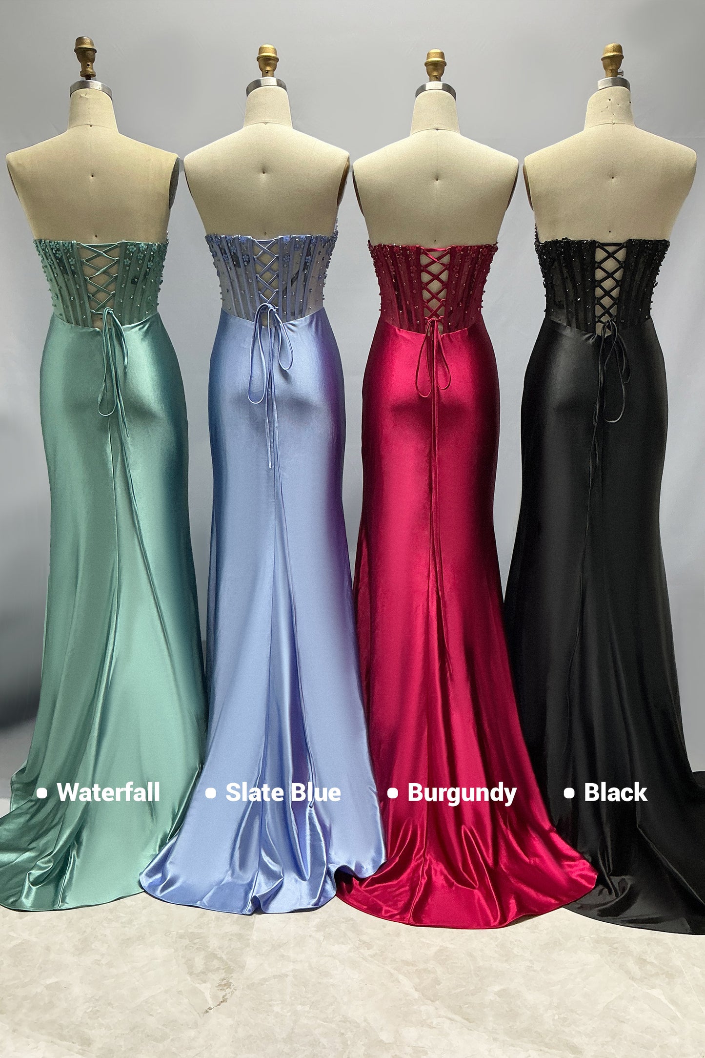 Sheath-Column Sweep-Brush Train Stretch Satin Prom Dress CS1063