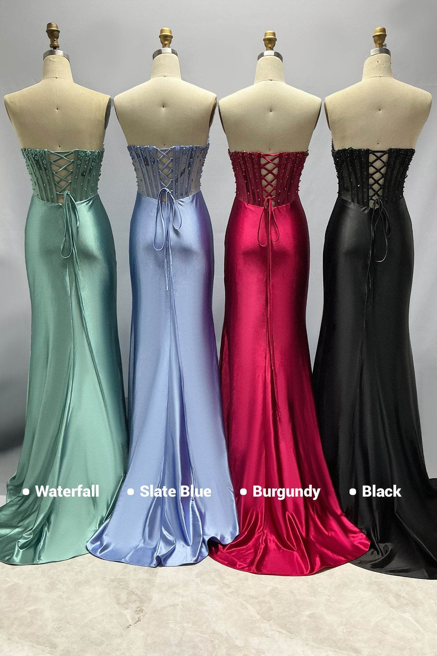Sheath-Column Sweep-Brush Train Stretch Satin Prom Dress CS1063 - COCOMELODY