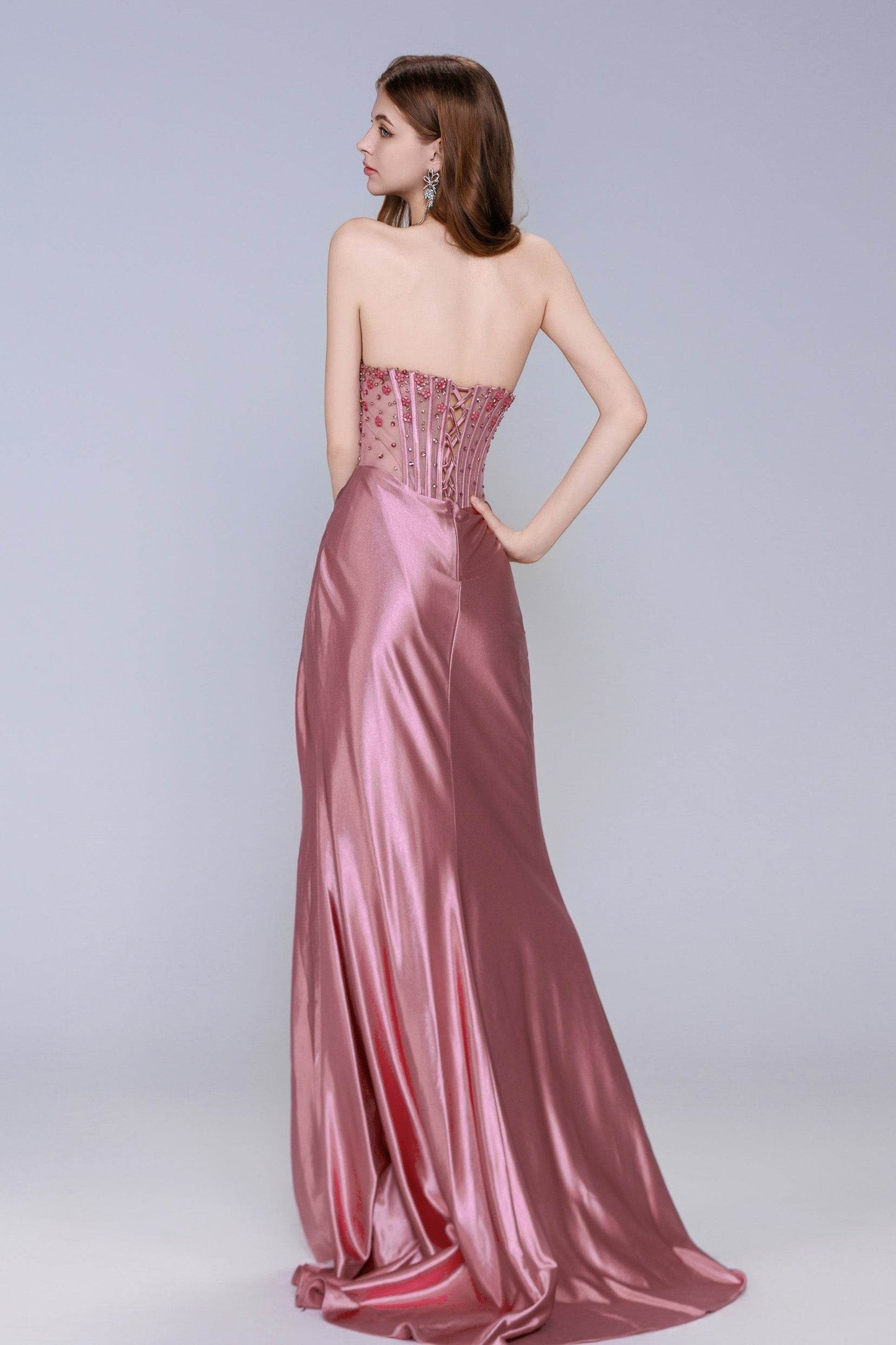 Sheath-Column Sweep-Brush Train Stretch Satin Prom Dress CS1063 - COCOMELODY