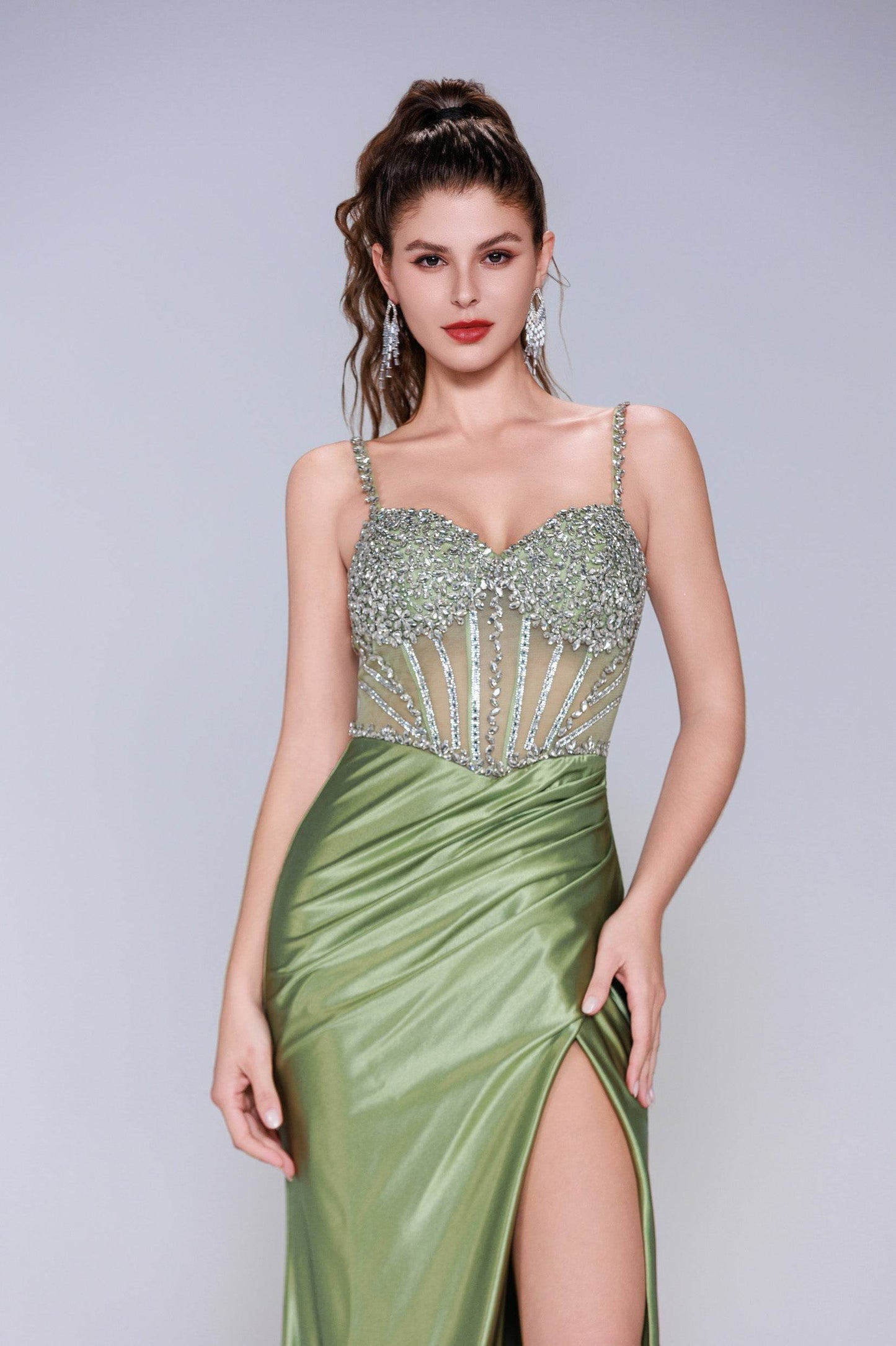Sheath-Column Sweep-Brush Train Stretch Satin Prom Dress CS1064 - COCOMELODY