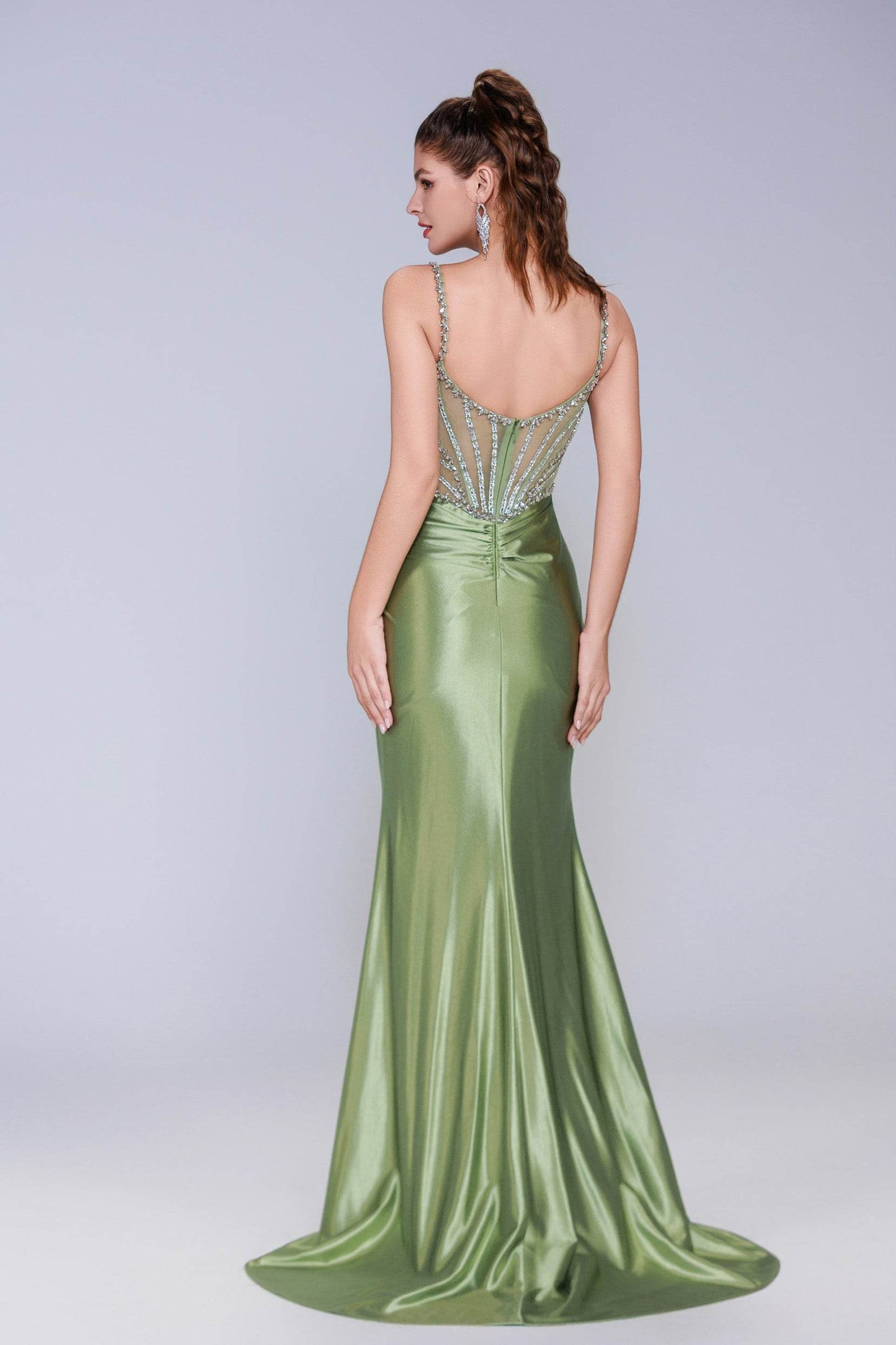 Sheath-Column Sweep-Brush Train Stretch Satin Prom Dress CS1064 - COCOMELODY