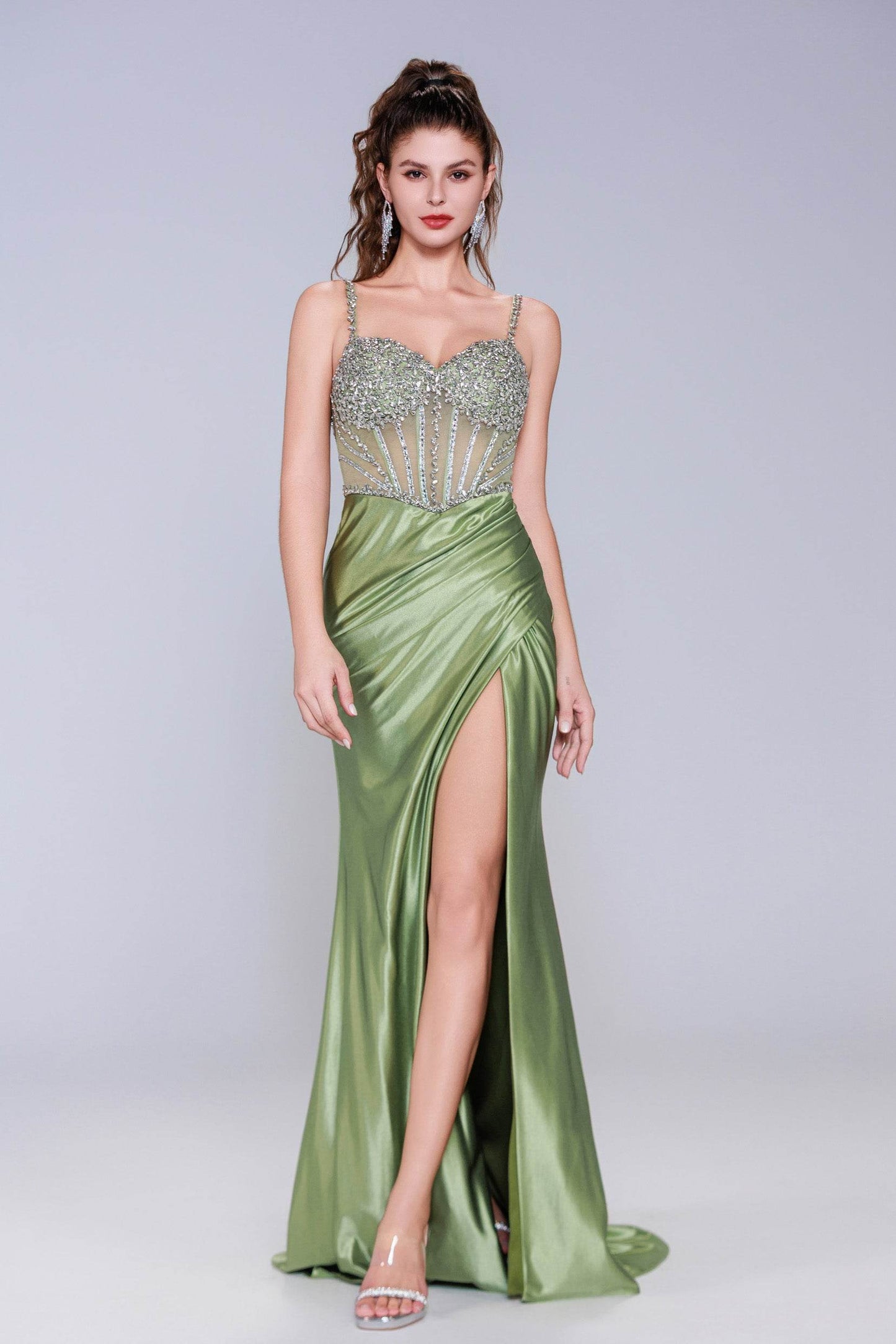Sheath-Column Sweep-Brush Train Stretch Satin Prom Dress CS1064 - COCOMELODY