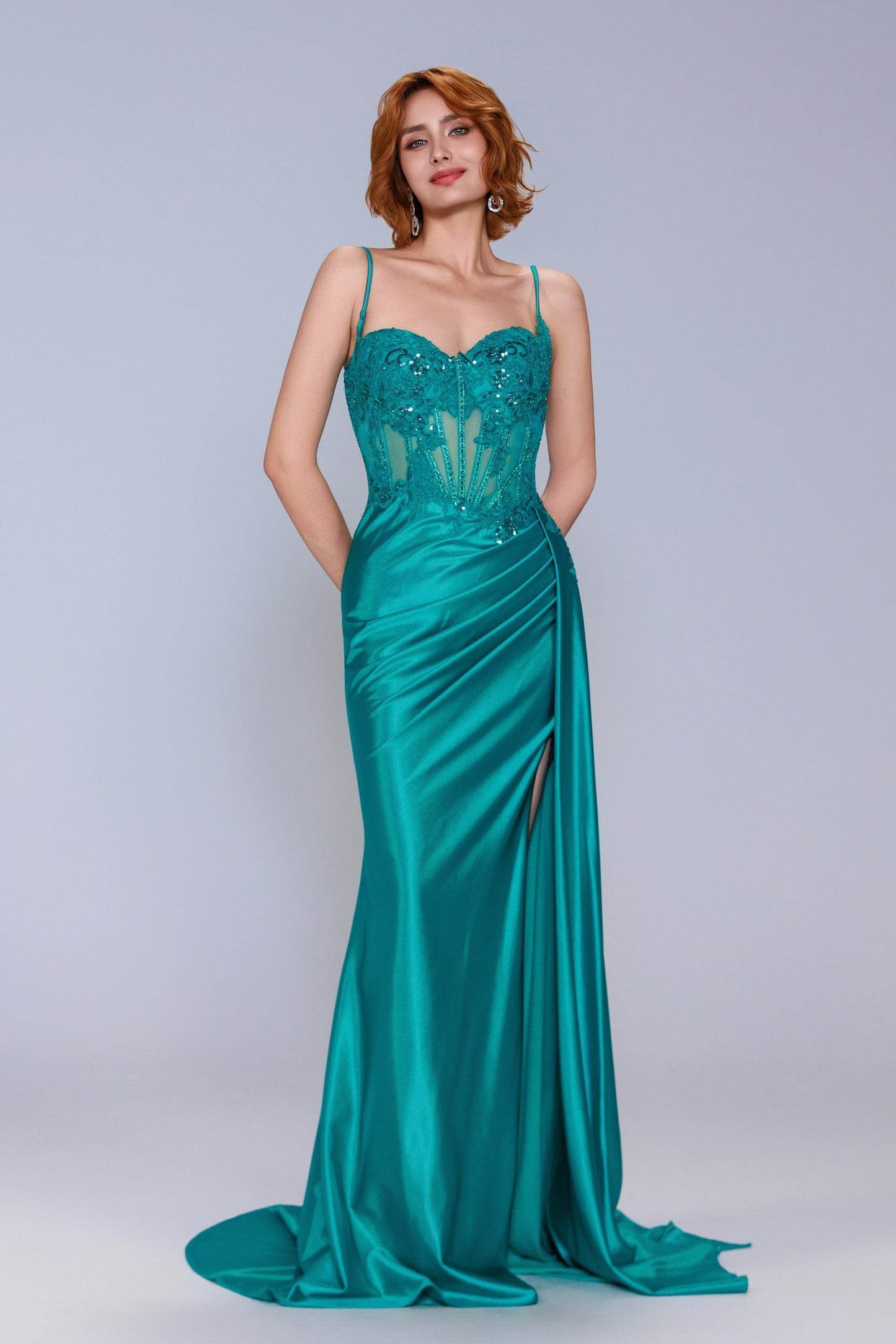 Sheath-Column Sweep-Brush Train Stretch Satin Prom Dress CS1065 - COCOMELODY