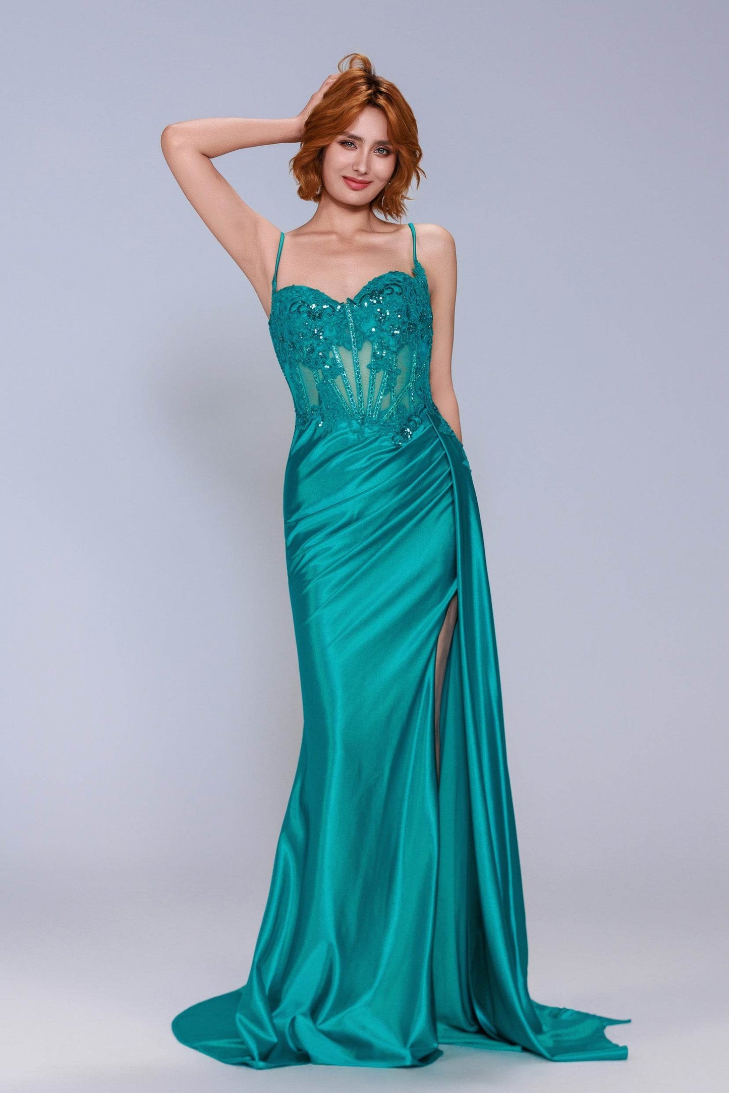 Sheath-Column Sweep-Brush Train Stretch Satin Prom Dress CS1065 - COCOMELODY