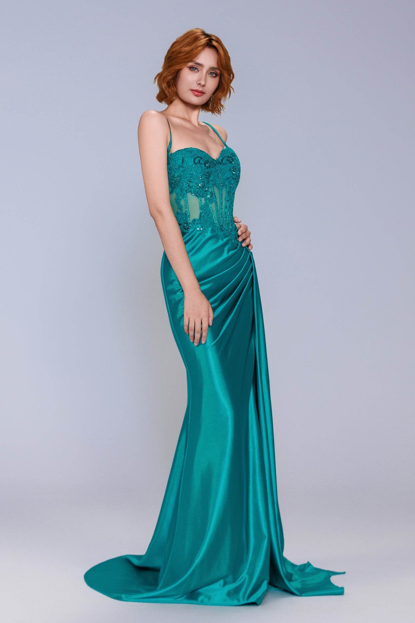 Sheath-Column Sweep-Brush Train Stretch Satin Prom Dress CS1065 - COCOMELODY