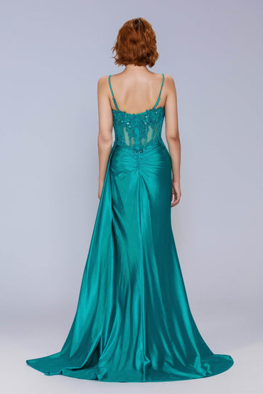 Sheath-Column Sweep-Brush Train Stretch Satin Prom Dress CS1065 - COCOMELODY