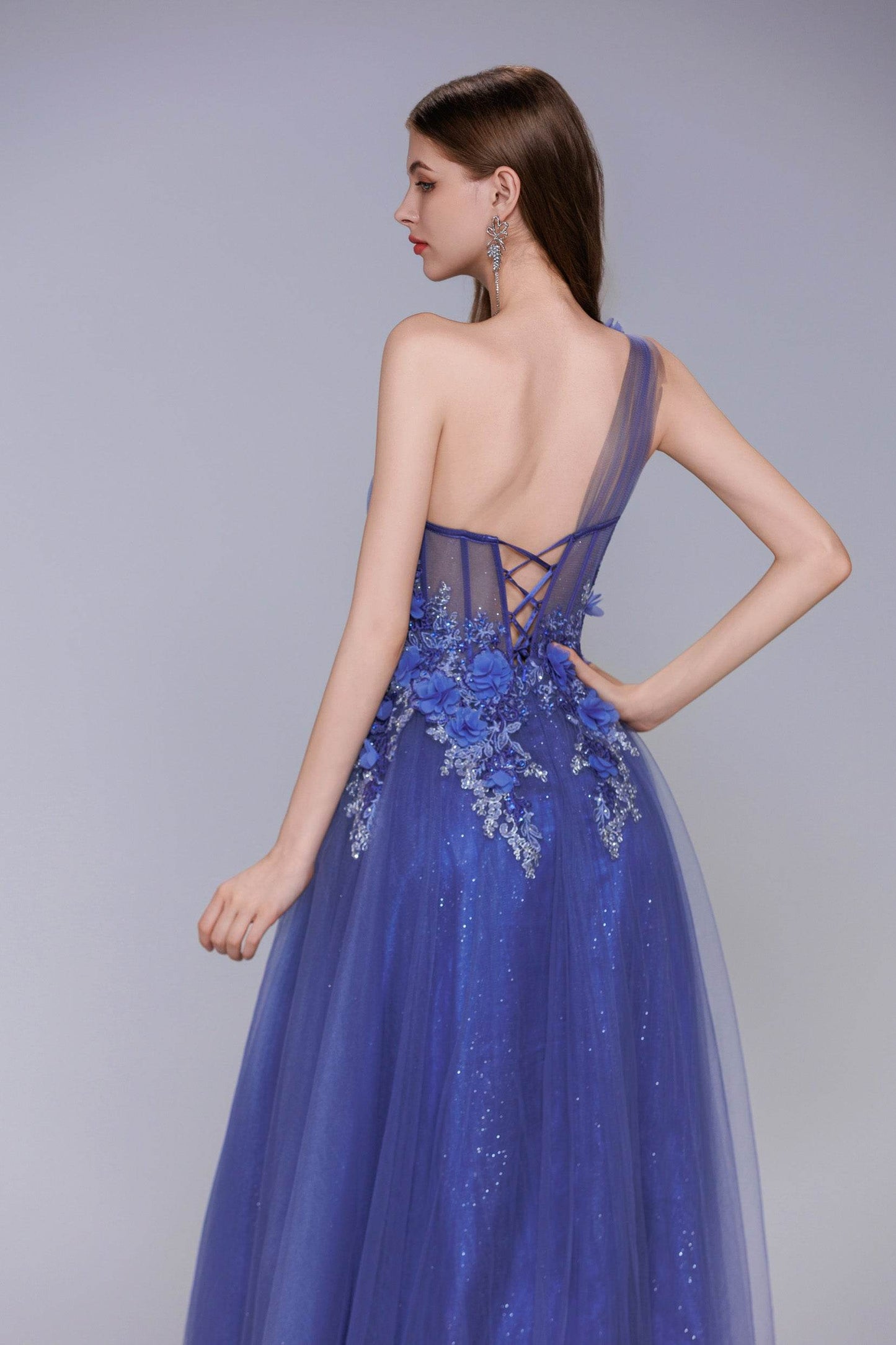 A-Line Sweep-Brush Train Tulle Prom Dress CS1069 - COCOMELODY