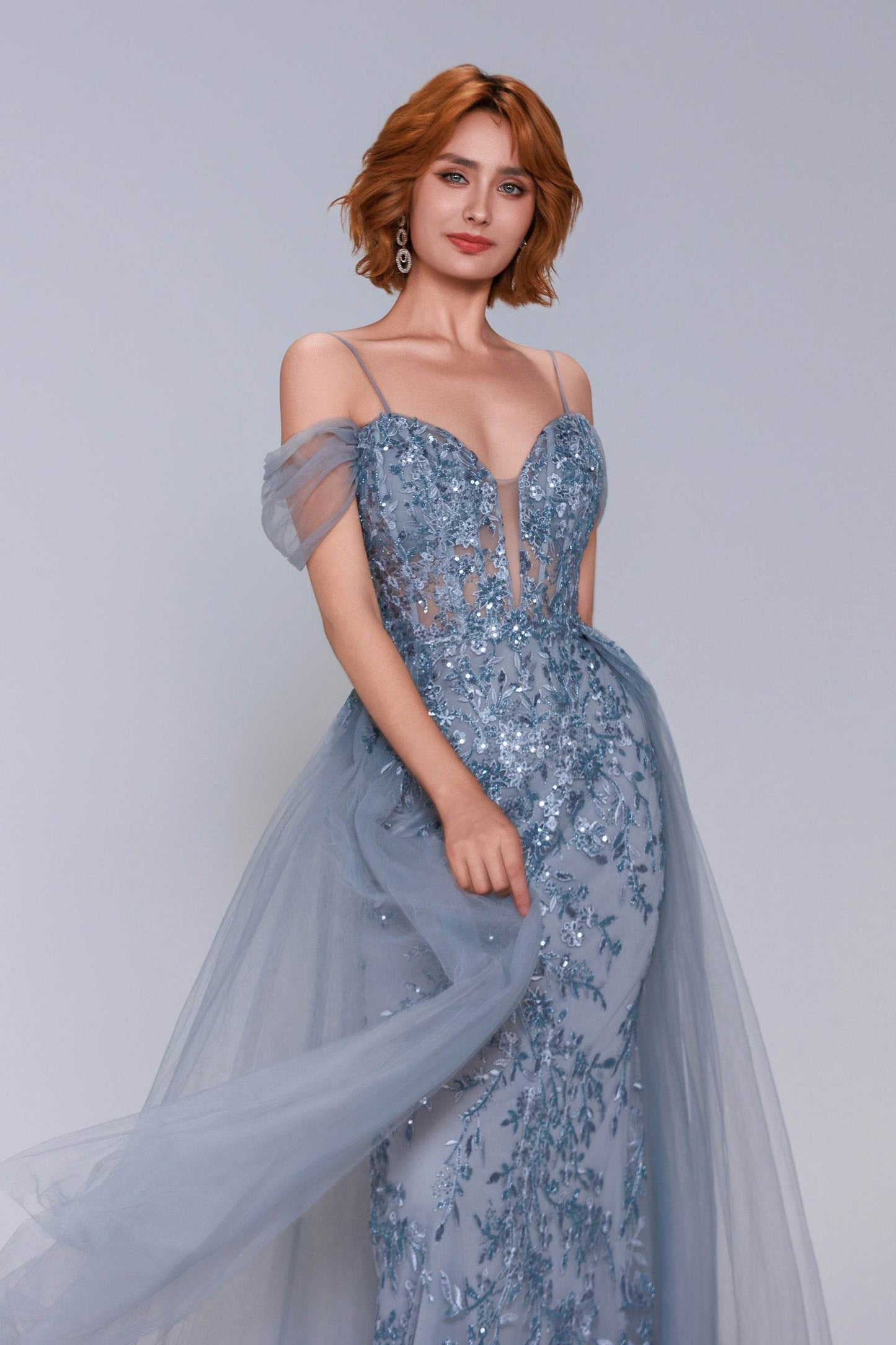 Sheath-Column Maxi Tulle Prom Dress CS1071 - COCOMELODY