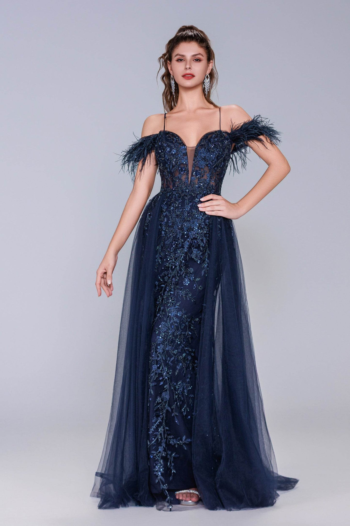 Sheath-Column Maxi Tulle Prom Dress CS1072 - COCOMELODY