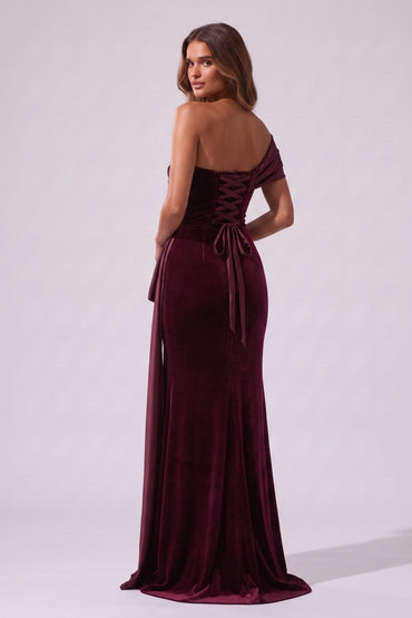 Trumpet-Mermaid Floor Length Satin Velvet Special Occasion Dress CS1081 - Wine - COCOMELODY