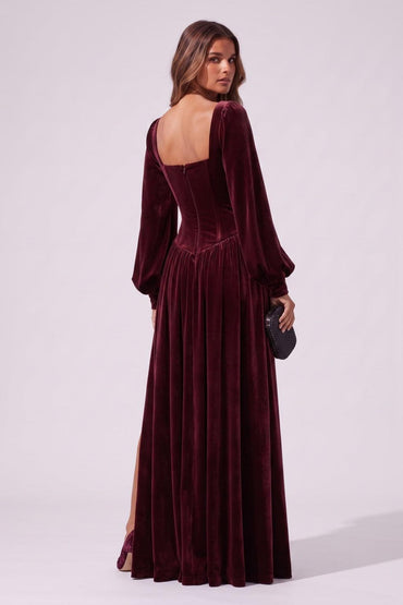 A-Line Floor Length Velvet Special Occasion Dress CS1085 - Wine - COCOMELODY